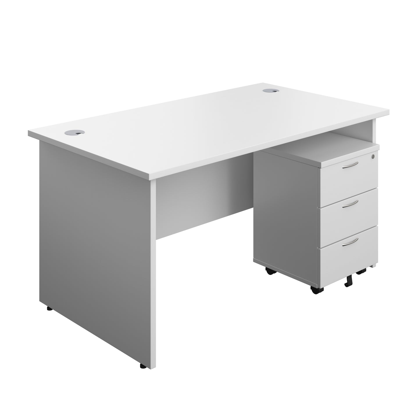 Aztec|Panel|Rectangular Desk with 3 Drawer Mobile Pedestal|1400x800|White