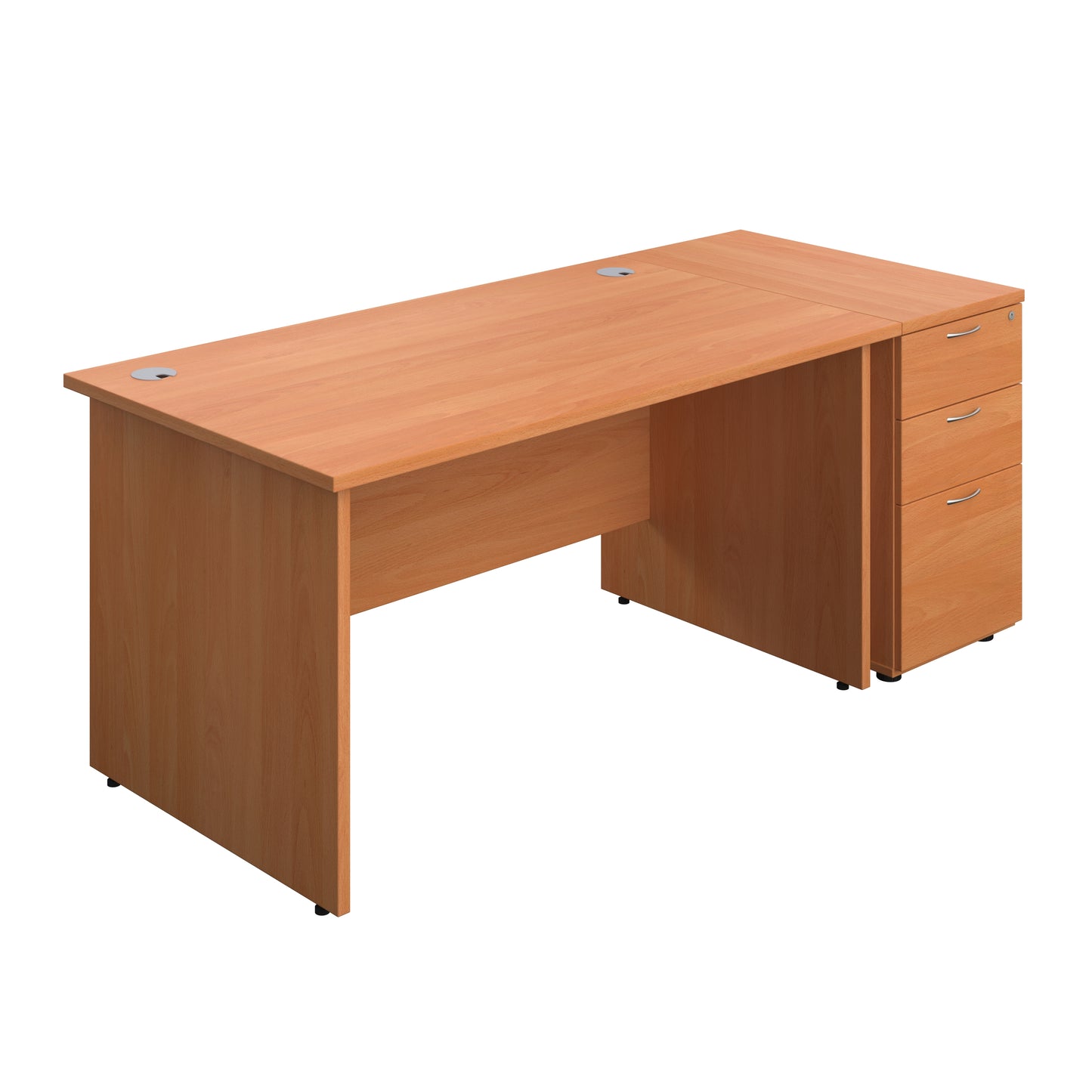Aztec|Panel|Rectangular Desk with 3 Drawer Desk High Pedestal|1400x800|Beech