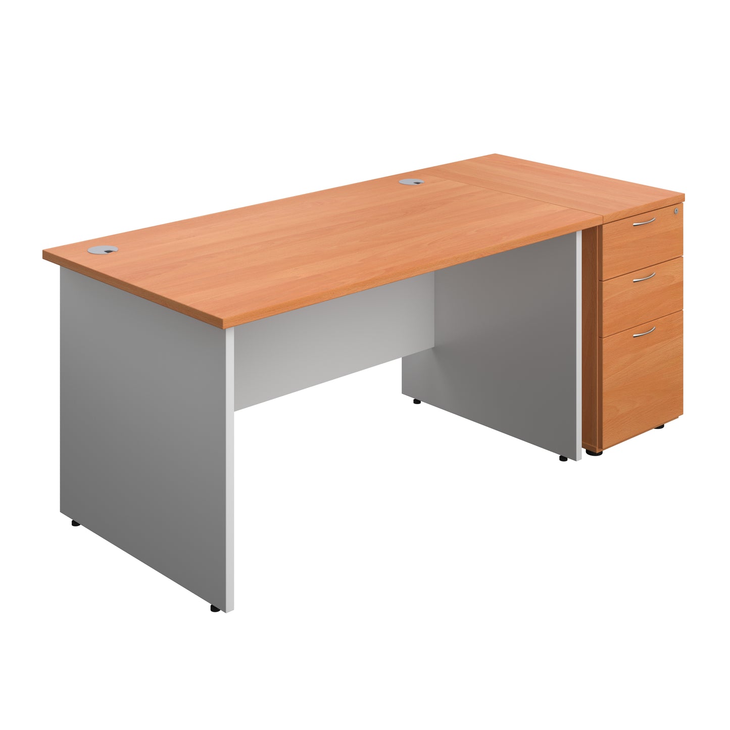 Aztec|Panel|Rectangular Desk with 3 Drawer 800 Desk High Pedestal|1400x800|Beech-White
