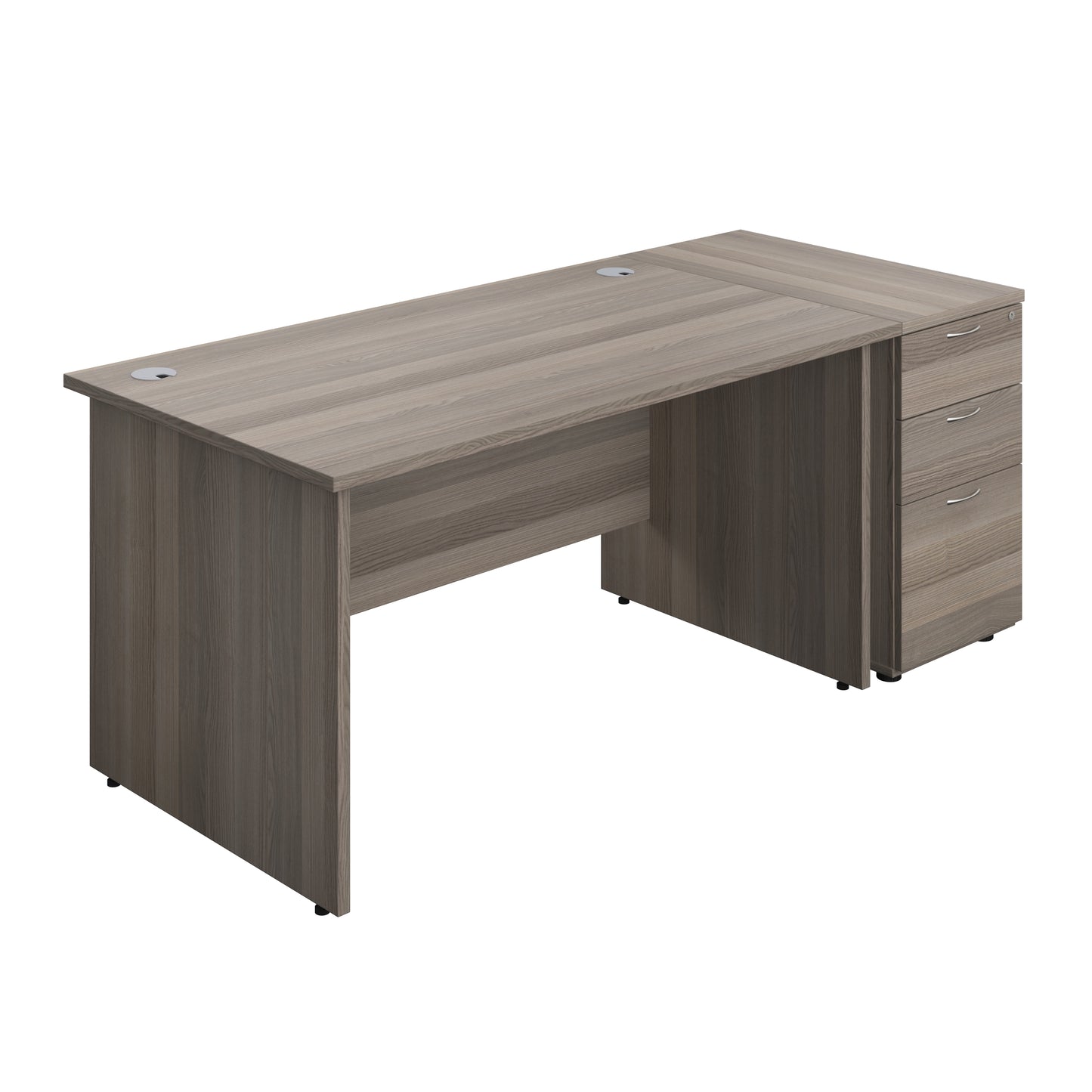 Aztec|Panel|Rectangular Desk with 3 Drawer Desk High Pedestal|1400x800|Grey Oak