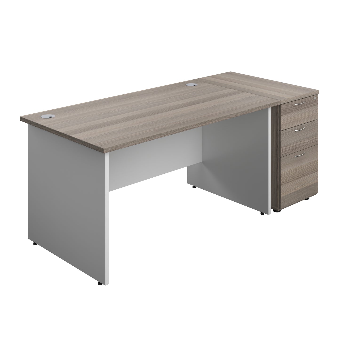 Aztec|Panel|Rectangular Desk with 3 Drawer 800 Desk High Pedestal|1400x800|Grey Oak-White