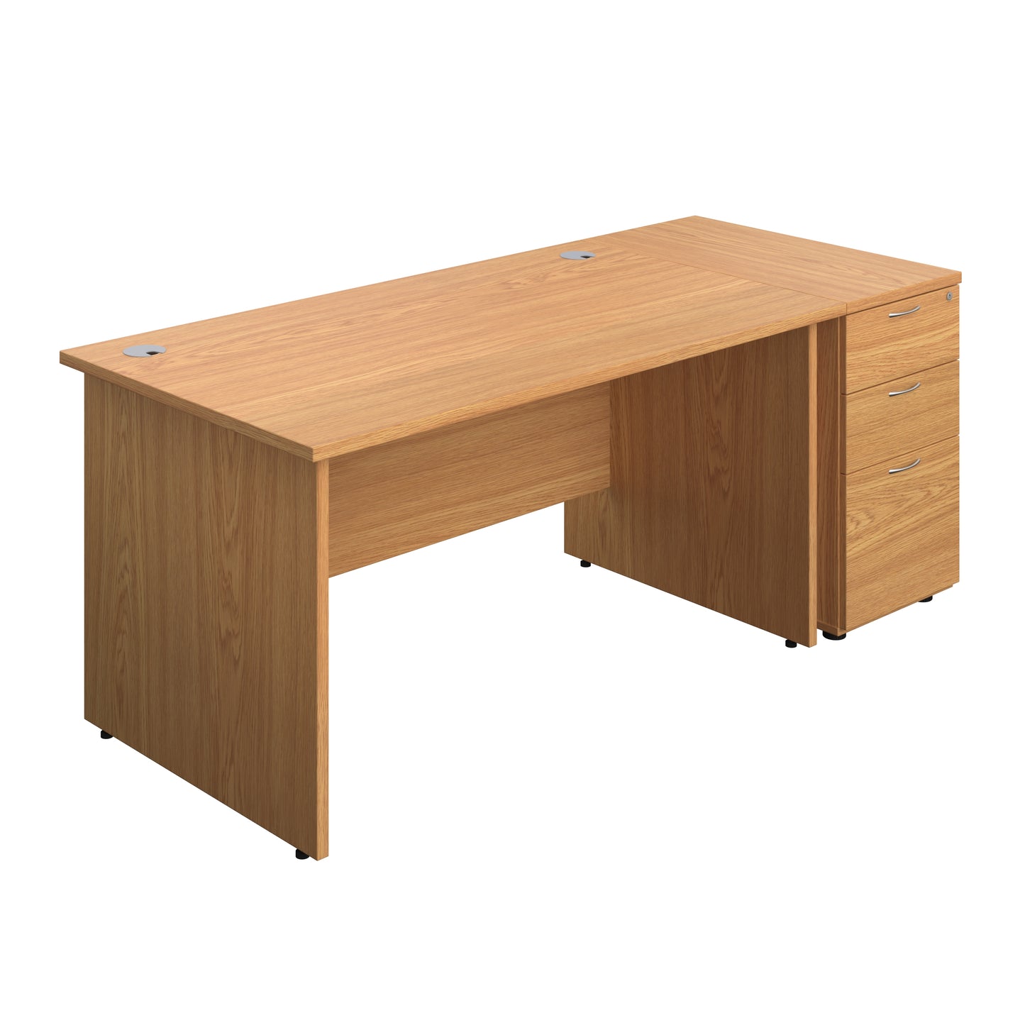 Aztec|Panel|Rectangular Desk with 3 Drawer Desk High Pedestal|1400x800|Nova Oak