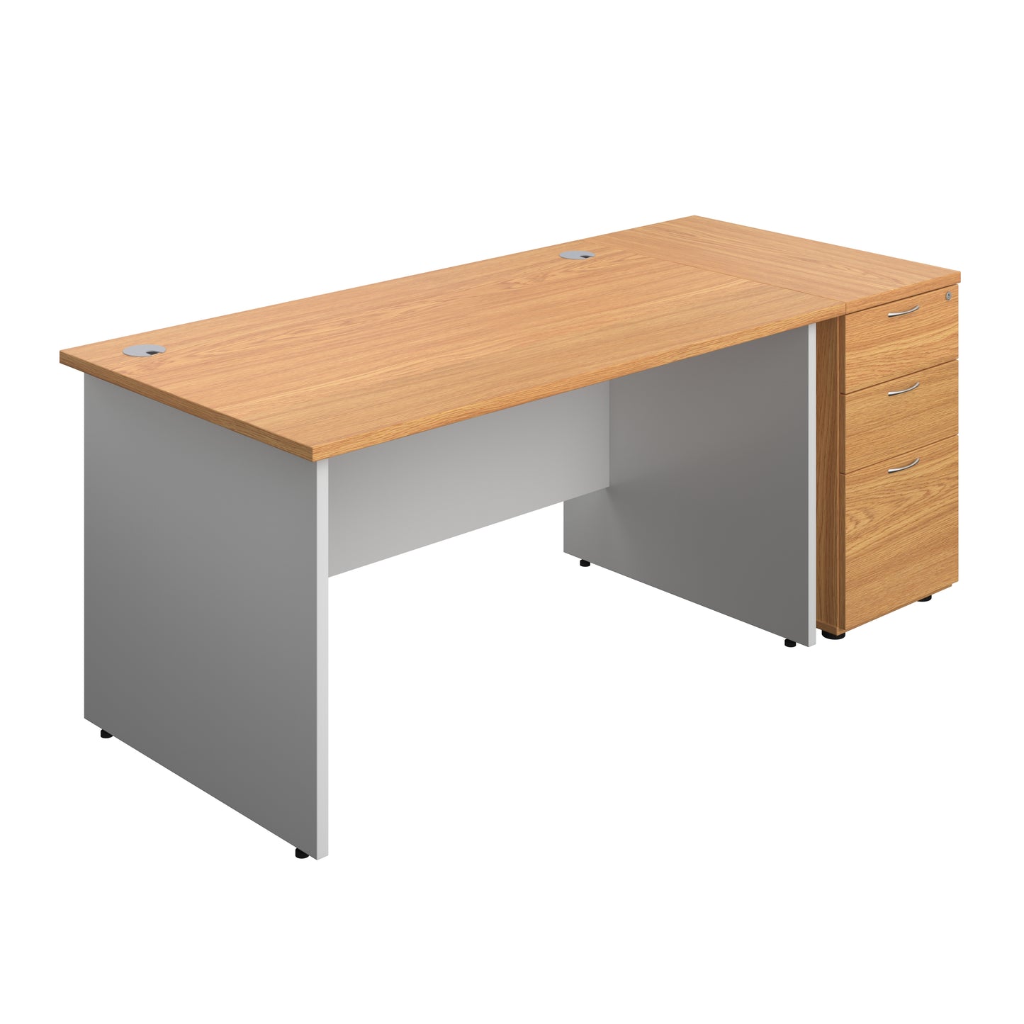 Aztec|Panel|Rectangular Desk with 3 Drawer 800 Desk High Pedestal|1400x800|Nova Oak-White