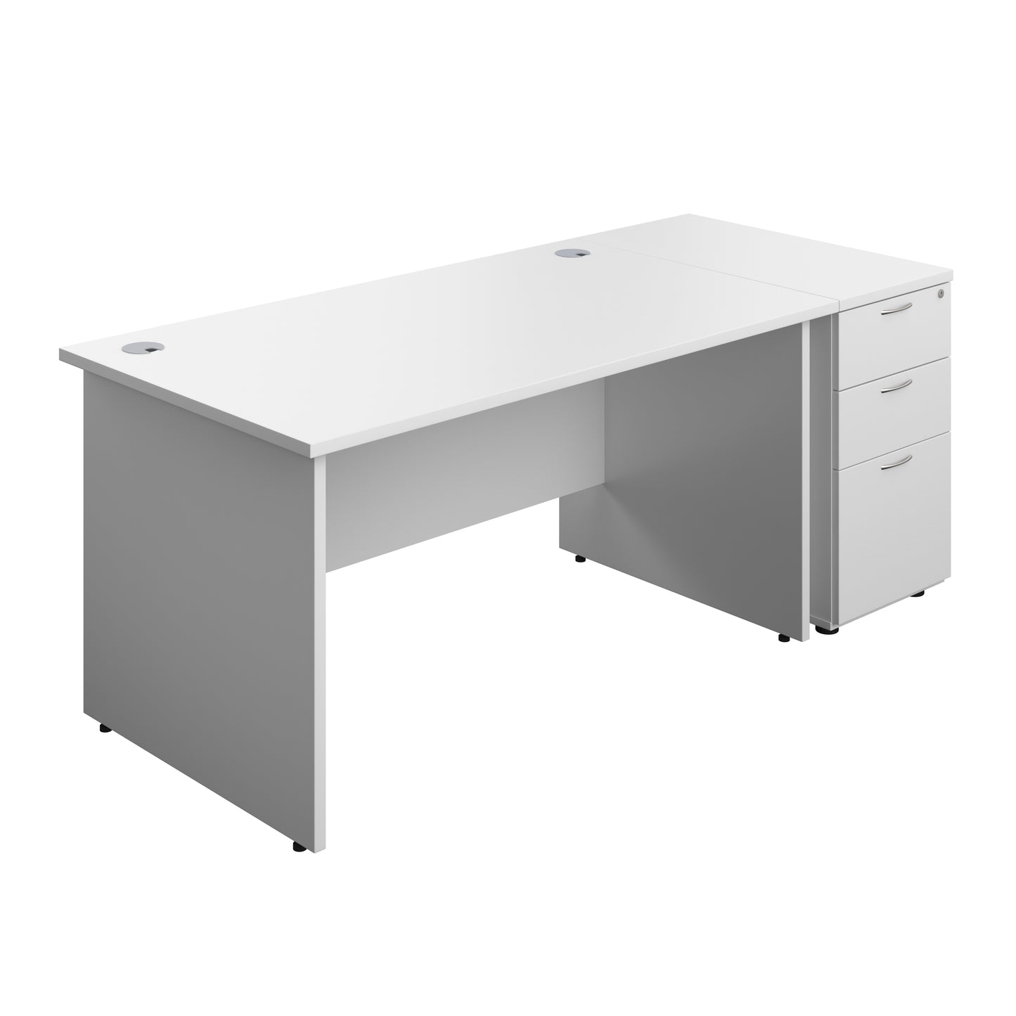 Aztec|Panel|Rectangular Desk with 3 Drawer Desk High Pedestal|1400x800|White