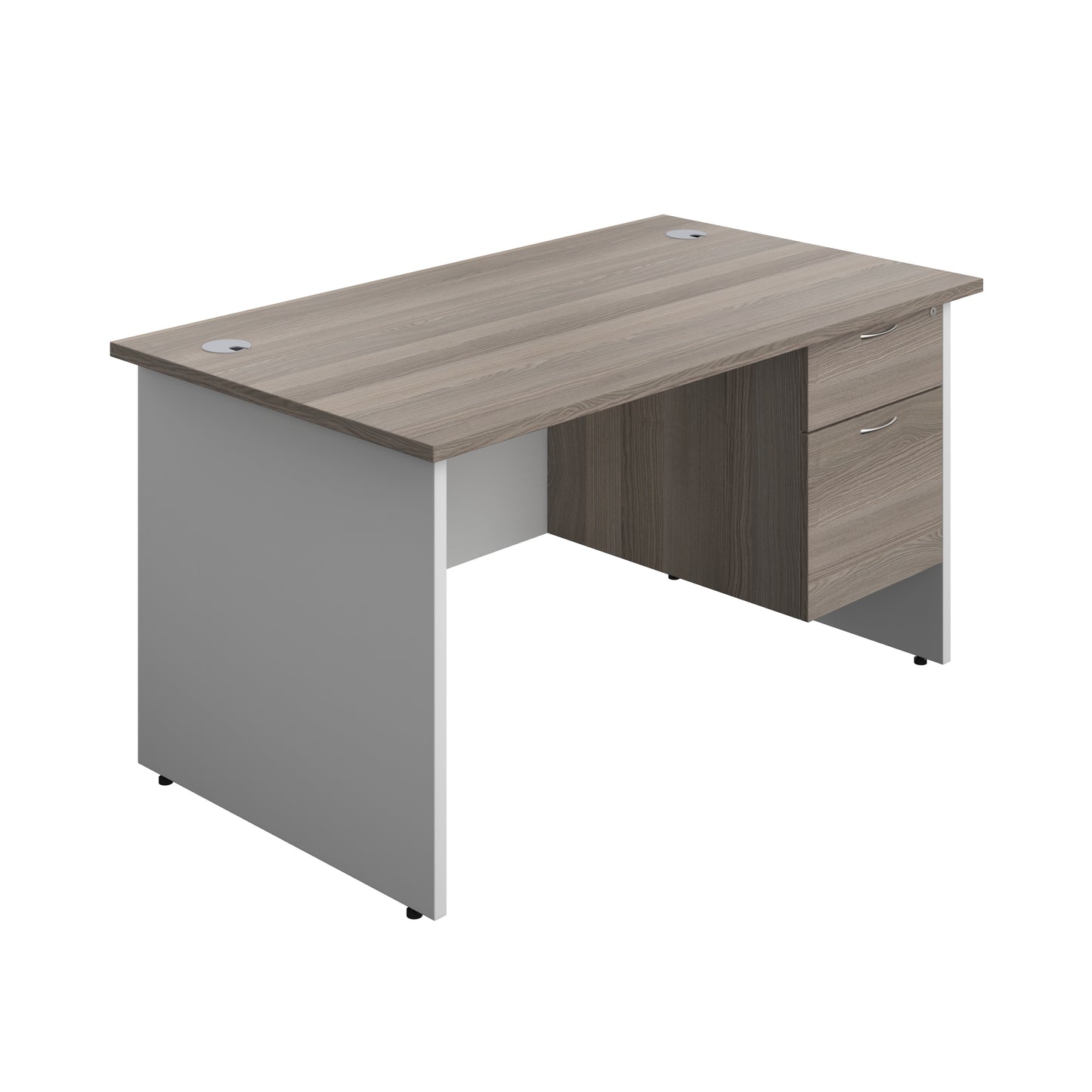 Aztec|Panel|Rectangular Desk with 2 Drawer Fixed Pedestal|1400x800|Grey Oak-White