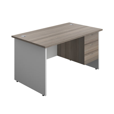 Aztec|Panel|Rectangular Desk with 3 Drawer Fixed Pedestal|1400x800|Grey Oak-White
