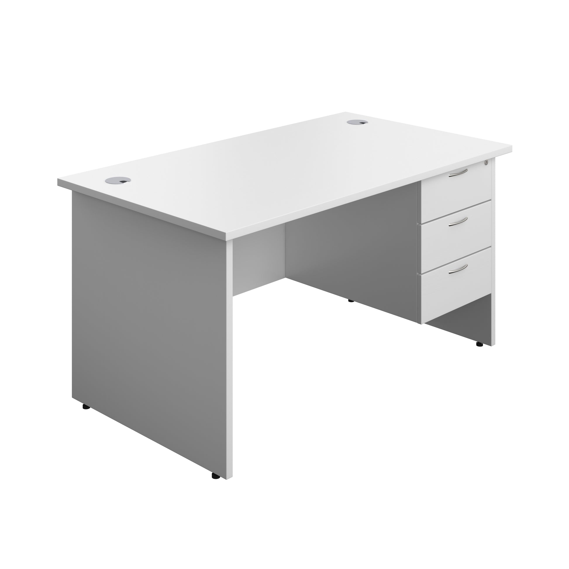 Aztec|Panel|Rectangular Desk with 3 Drawer Fixed Pedestal|1400x800|White