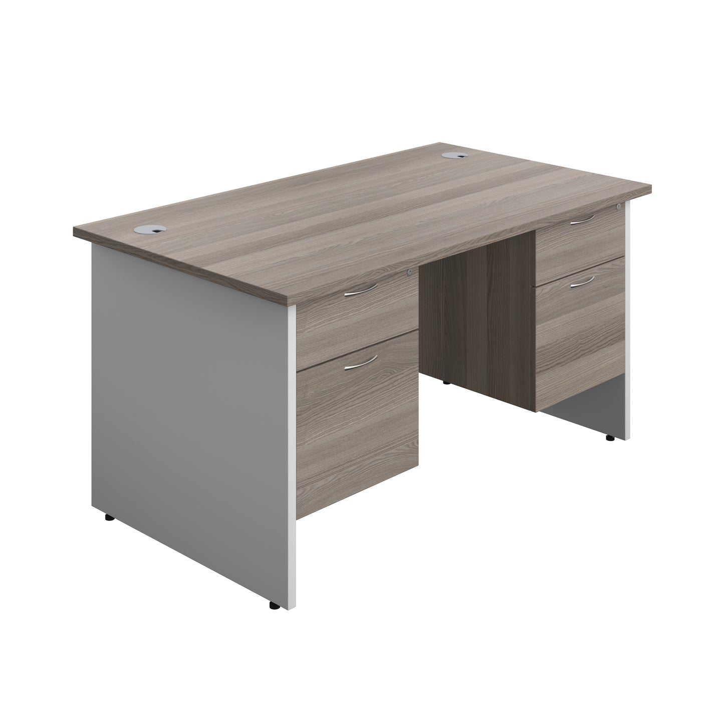 Aztec|Panel|Rectangular Desk with 2x2 Drawer Fixed Pedestal|1400x800|Grey Oak-White