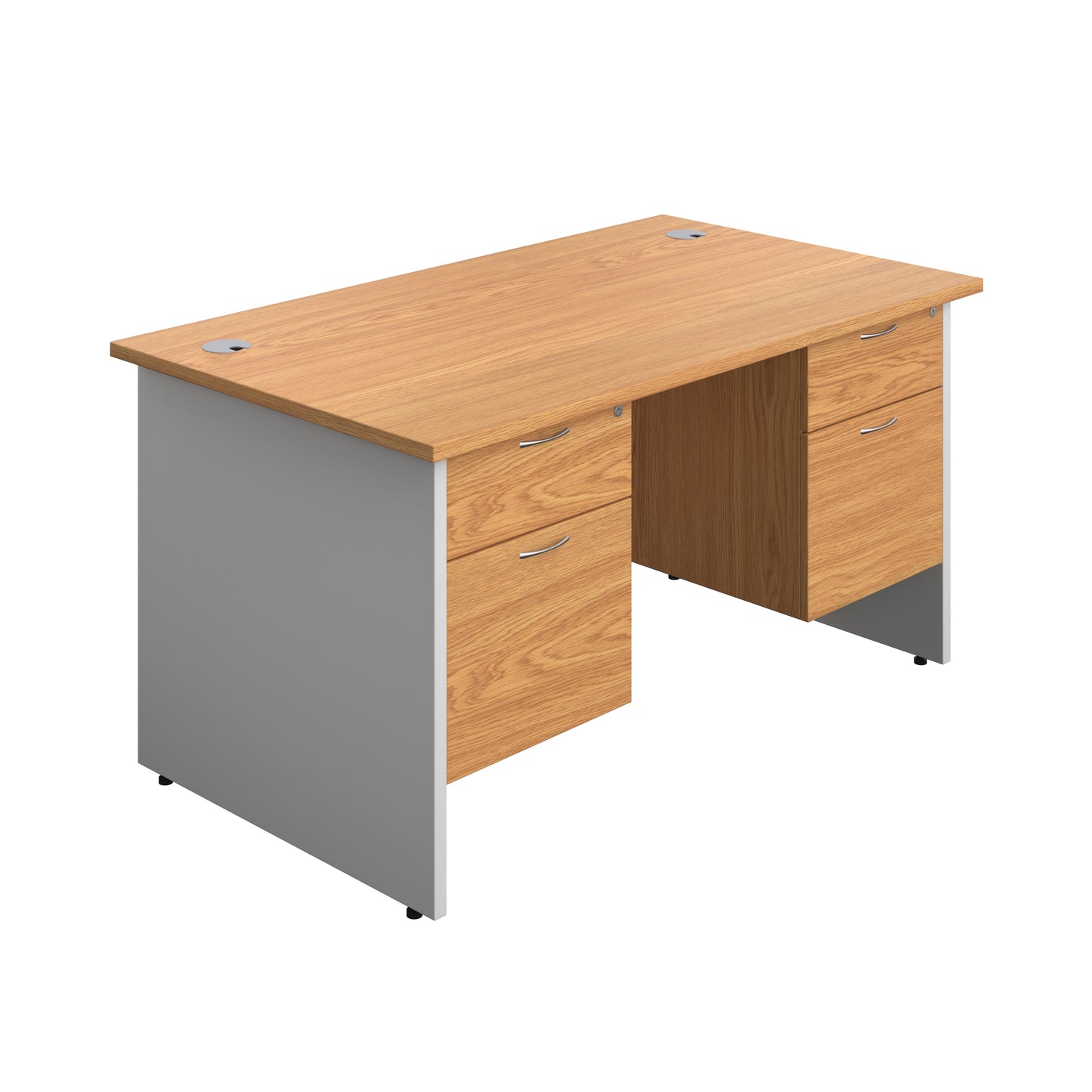 Aztec|Panel|Rectangular Desk with 2x2 Drawer Fixed Pedestal|1400x800|Nova Oak-White