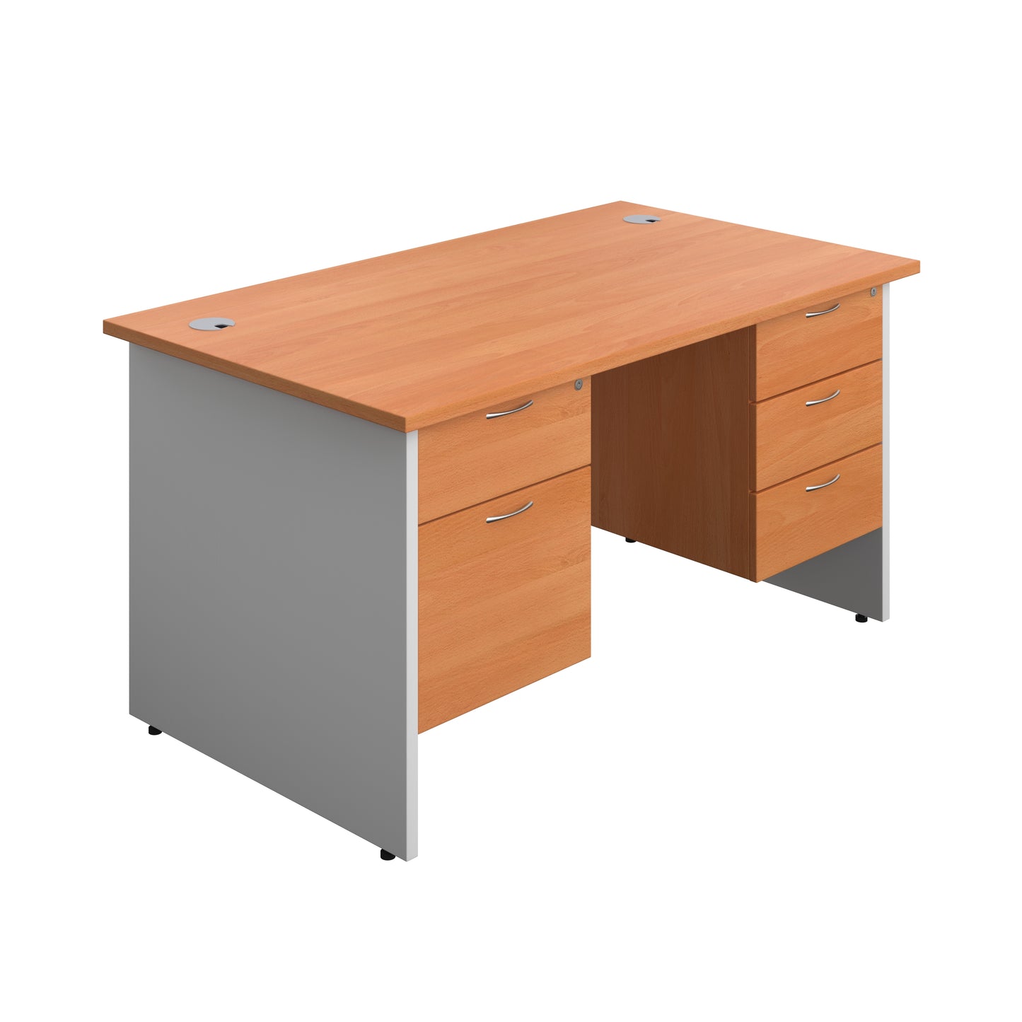 Aztec|Panel|Rectangular Desk with 2 & 3 Drawer Fixed Pedestal|1400x800|Beech-White