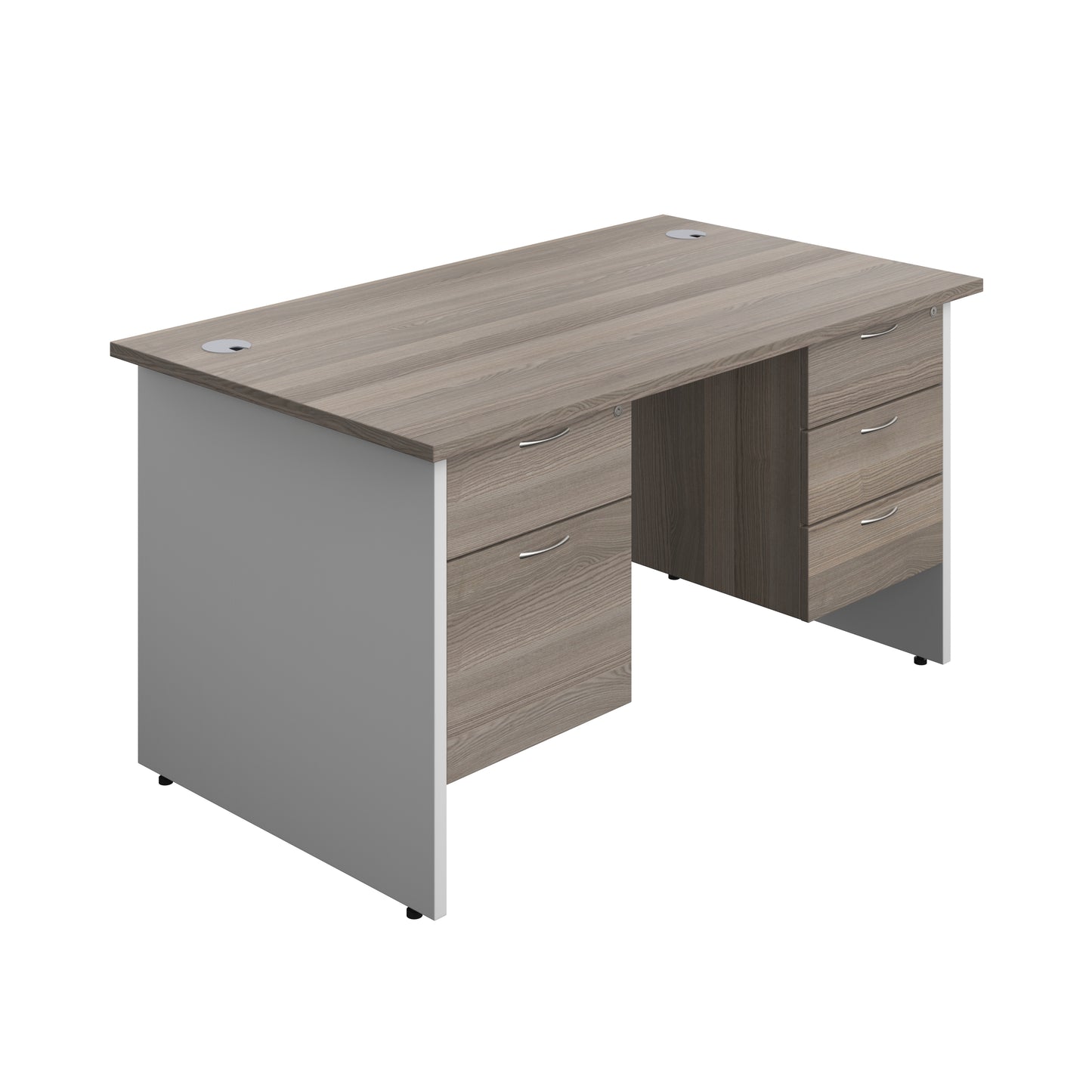 Aztec|Panel|Rectangular Desk with 2 & 3 Drawer Fixed Pedestal|1400x800|Grey Oak-White