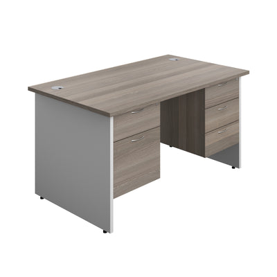Aztec|Panel|Rectangular Desk with 2 & 3 Drawer Fixed Pedestal|1400x800|Grey Oak-White