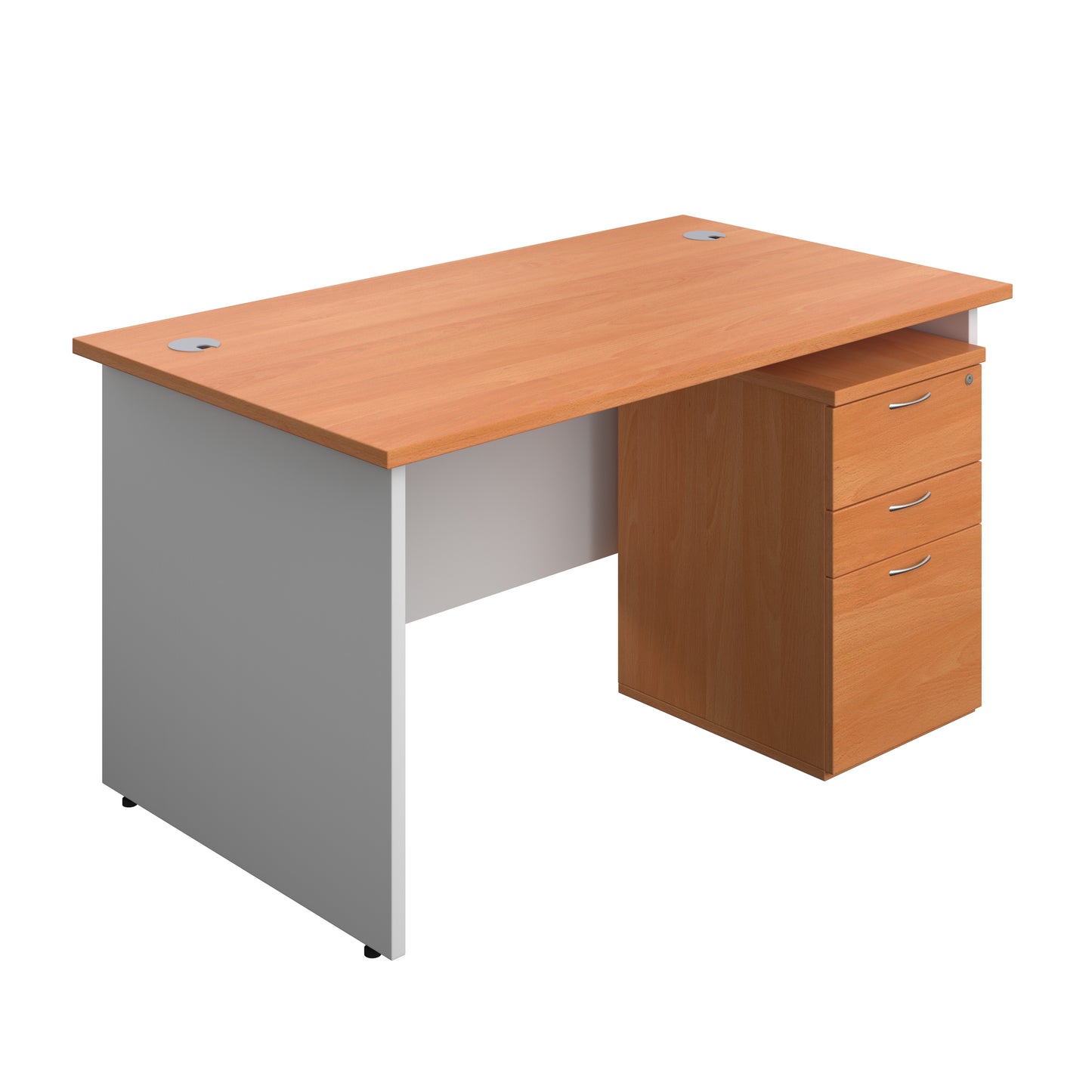 Aztec|Panel|Rectangular Desk with 3 Drawer High Mobile Pedestal|1400x800|Beech-White