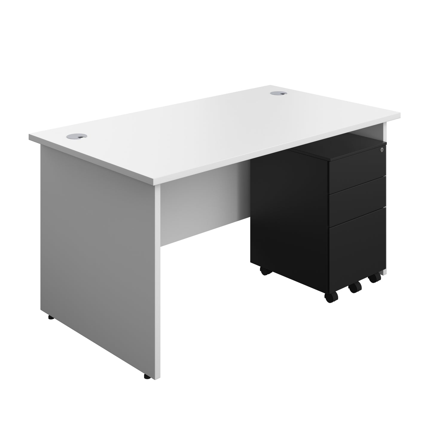 Aztec|Panel|Rectangular Desk with 3 Drawer Black Steel Pedestal|1400x800|White