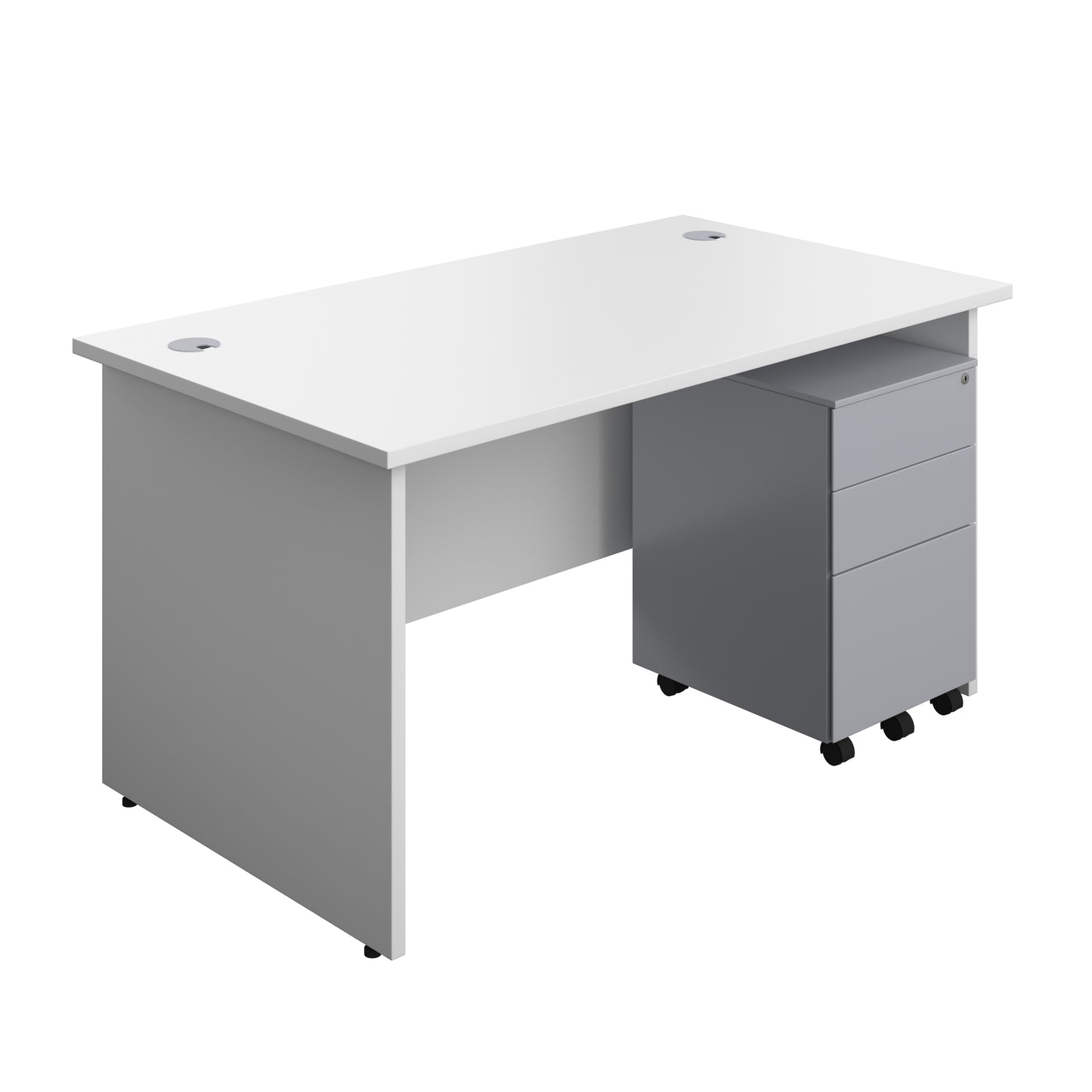 Aztec|Panel|Rectangular Desk with 3 Drawer Silver Steel Pedestal|1400x800|White
