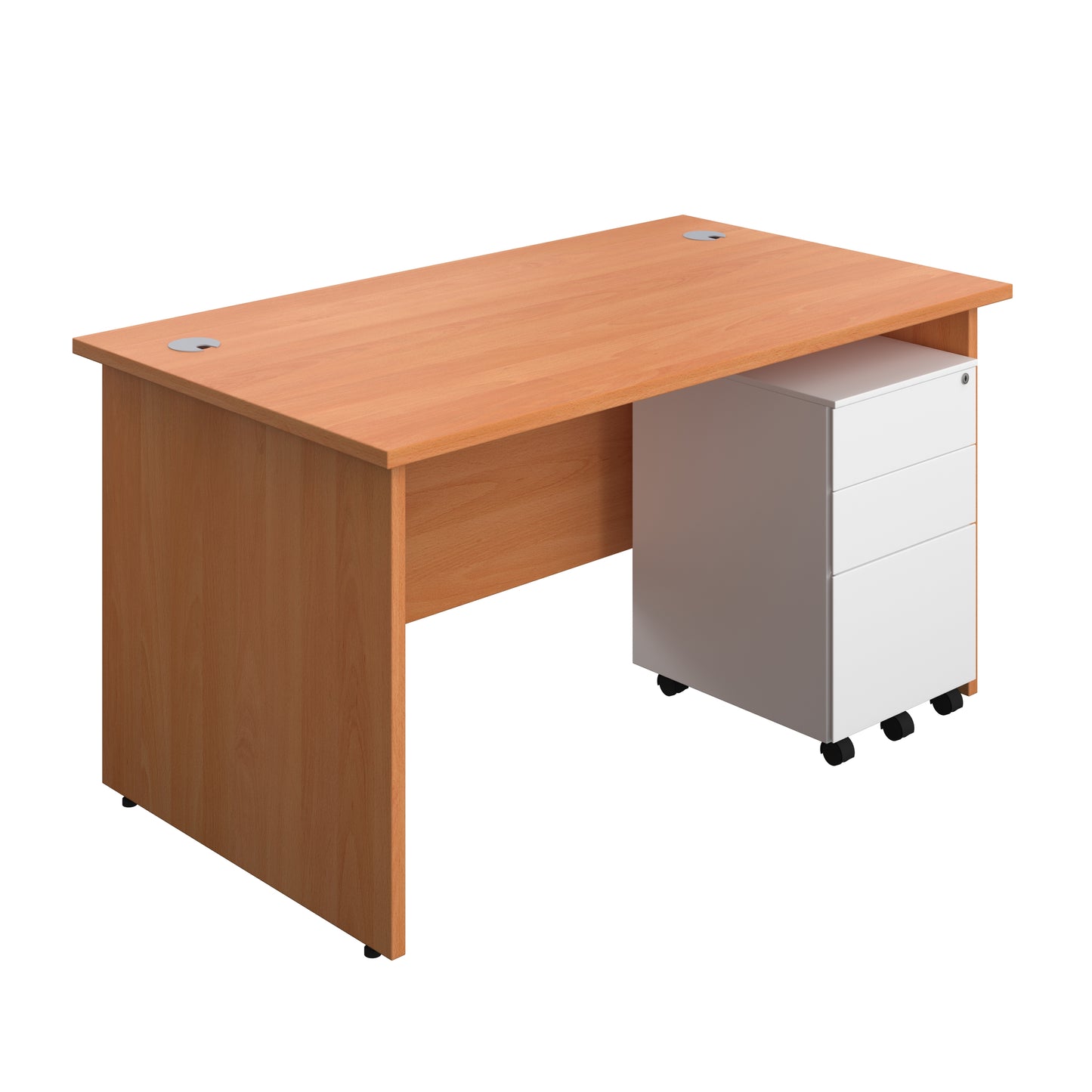 Aztec|Panel|Rectangular Desk with 3 Drawer White Steel Pedestal|1400x800|Beech
