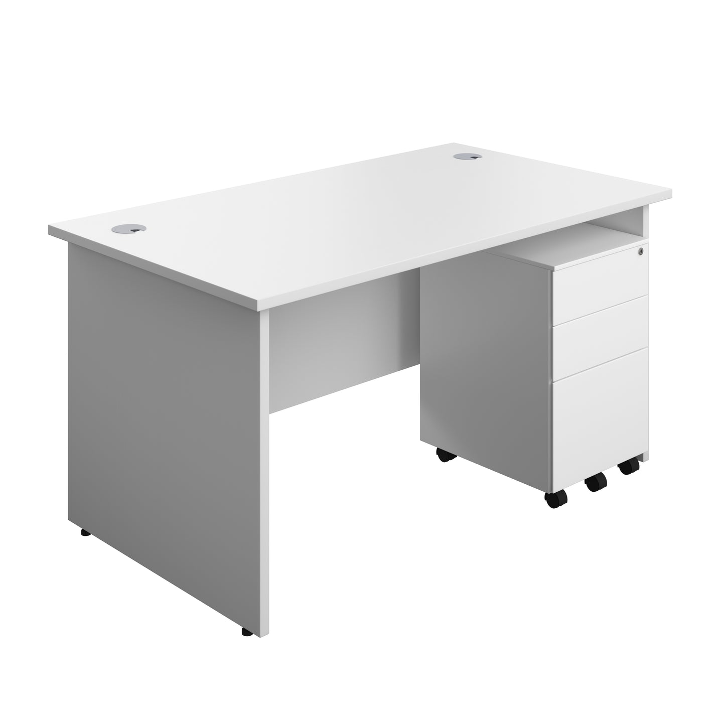 Aztec|Panel|Rectangular Desk with 3 Drawer Steel Pedestal|1400x800|White