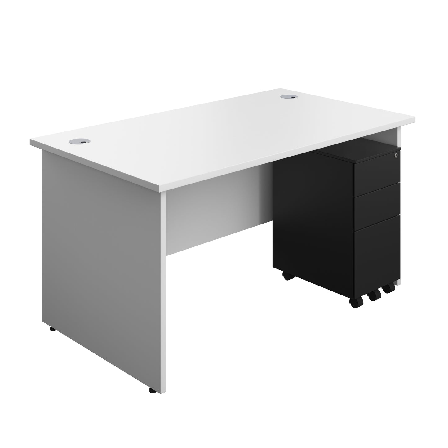 Aztec|Panel|Rectangular Desk with 3 Drawer Black Slimline Steel Pedestal|1400x800|White