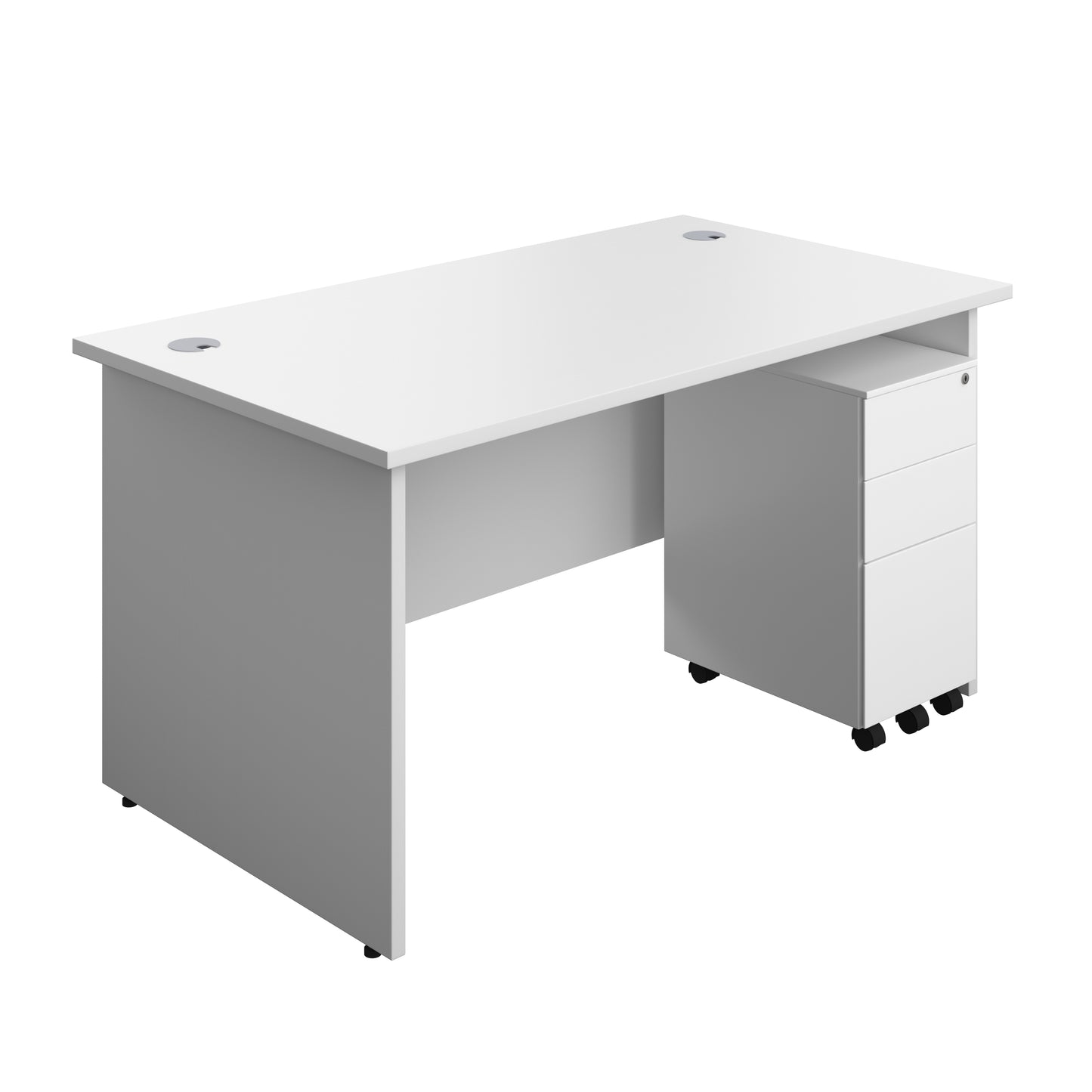 Aztec|Panel|Rectangular Desk with 3 Drawer Slimline Steel Pedestal|1400x800|White