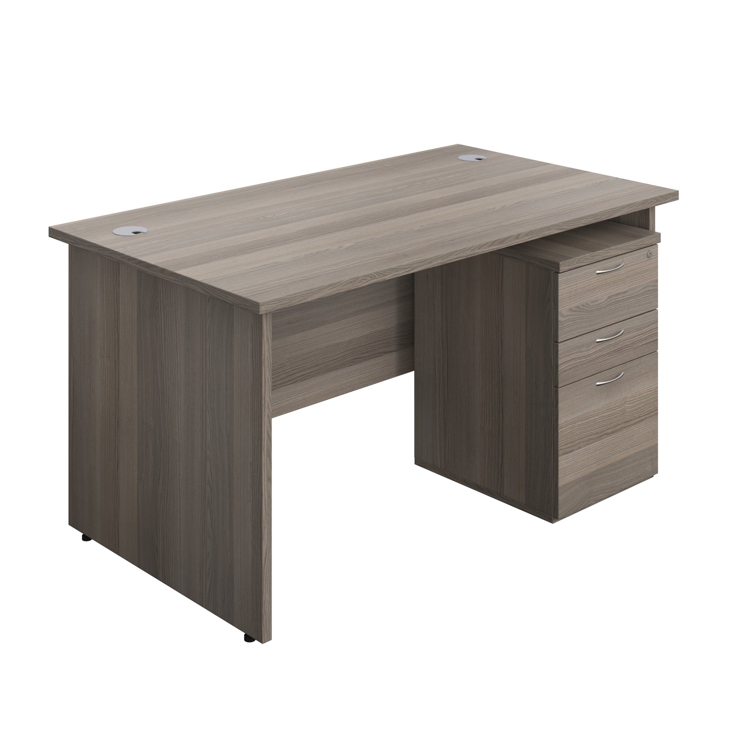 Aztec|Panel|Rectangular Desk with 3 Drawer Under Desk Pedestal|1400x800|Grey Oak