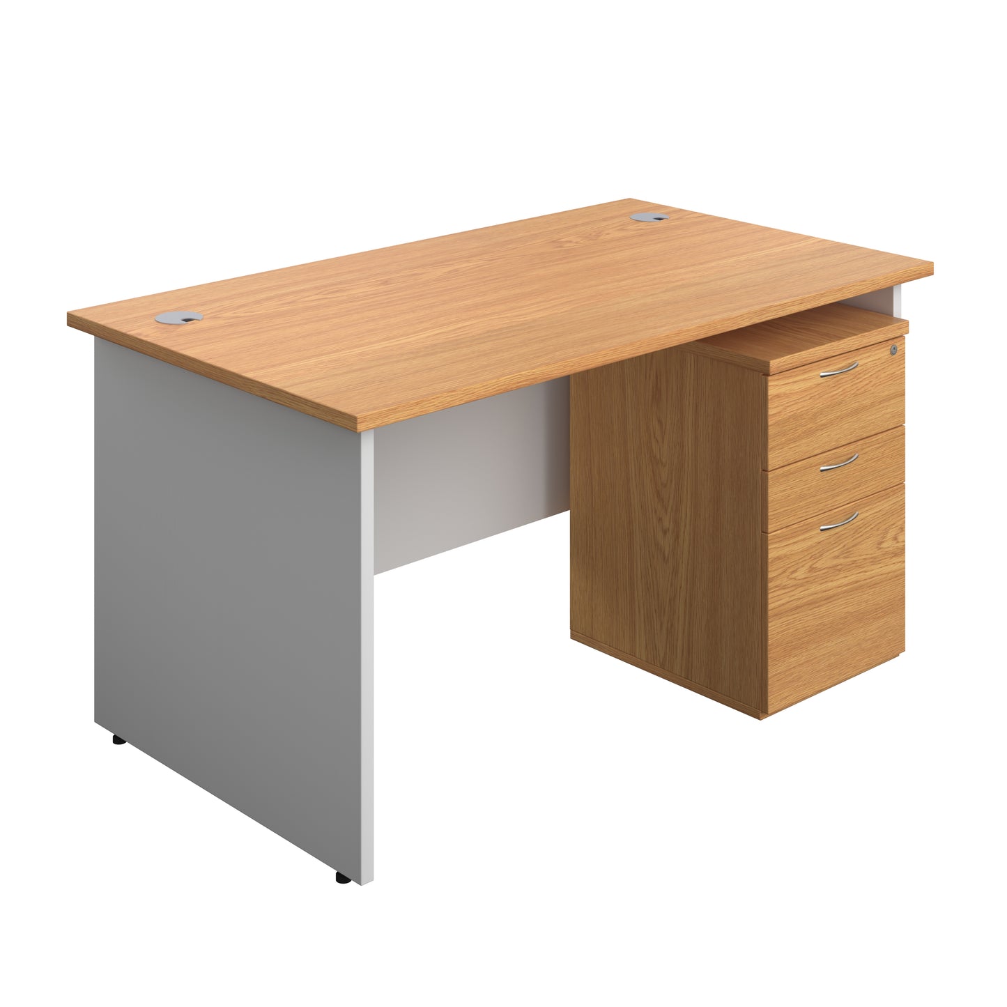 Aztec|Panel|Rectangular Desk with 3 Drawer Under Desk Pedestal|1400x800|Nova Oak-White