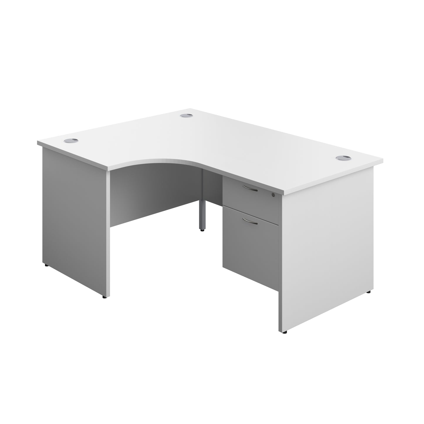 Aztec|Panel|Left Hand|Radial Desk with 2 Drawer Fixed Pedestal|1600x1200|White
