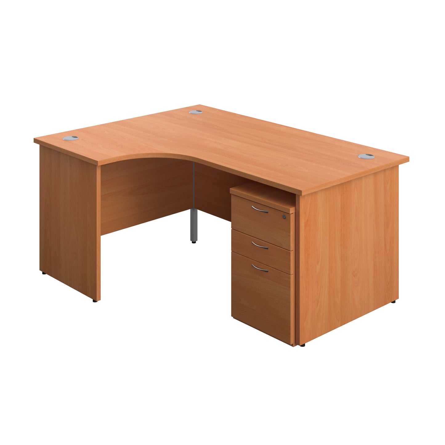 Aztec|Panel|Left Hand|Radial Desk with 3 Drawer High Mobile Pedestal|1600x1200|Beech-White