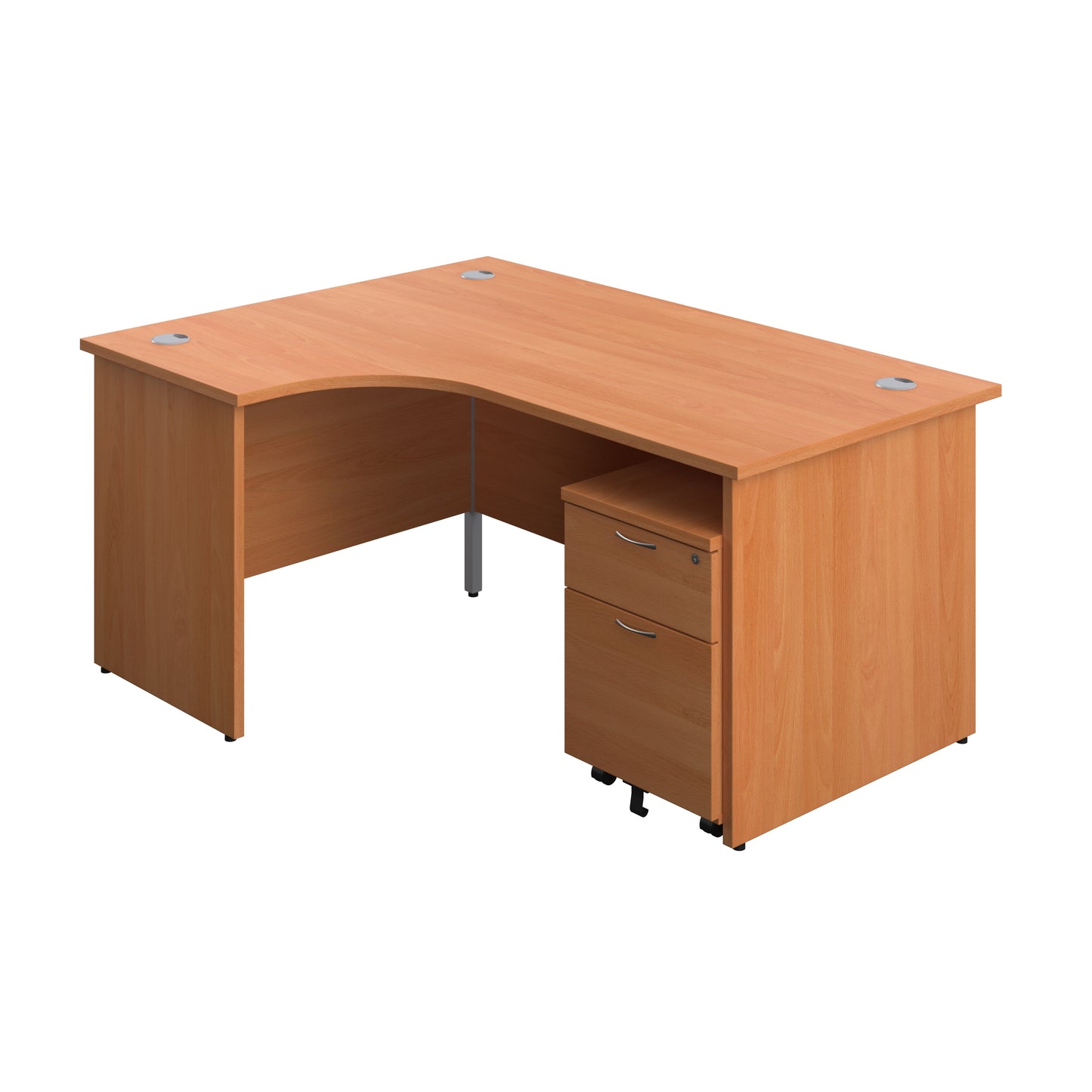Aztec|Panel|Left Hand|Radial Desk with 2 Drawer Mobile Pedestal|1600x1200|Beech-White