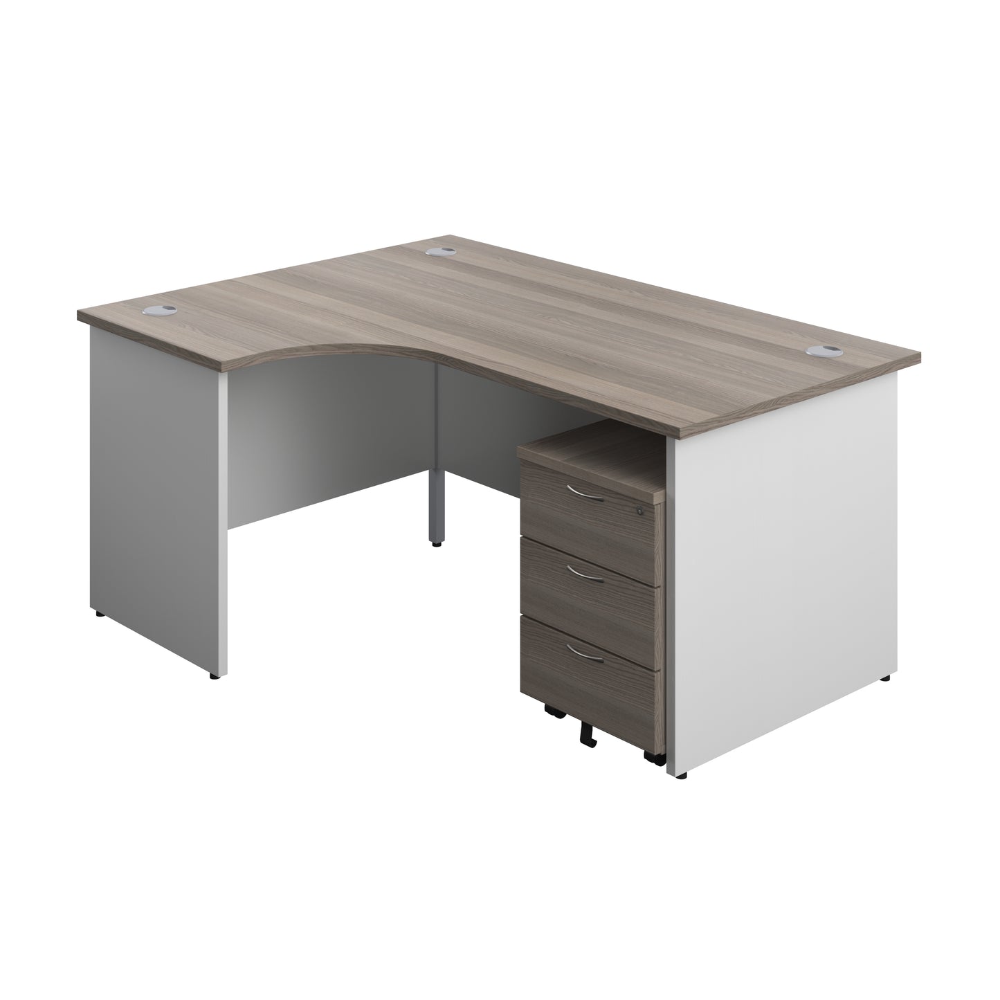 Aztec|Panel|Left Hand|Radial Desk with 3 Drawer Mobile Pedestal|1600x1200|Nova Oak