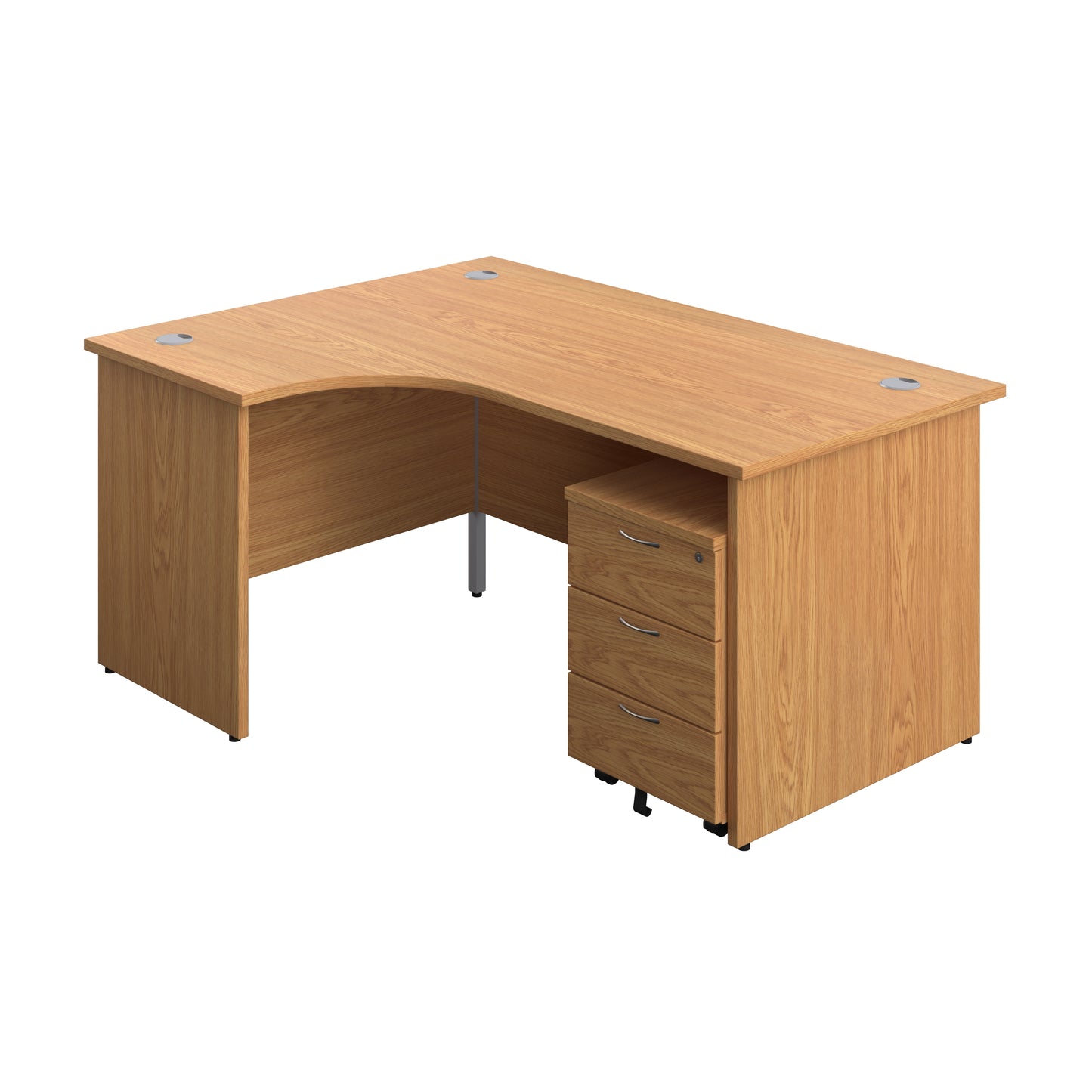 Aztec|Panel|Left Hand|Radial Desk with 3 Drawer Mobile Pedestal|1600x1200|Nova Oak-White