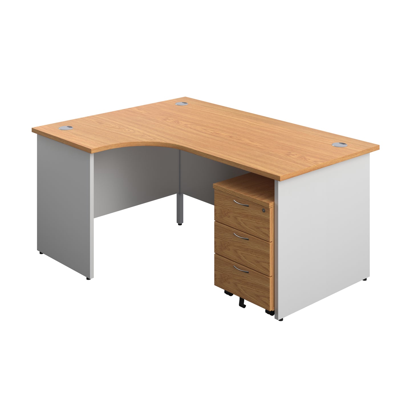 Aztec|Panel|Left Hand|Radial Desk with 3 Drawer Mobile Pedestal|1600x1200|White