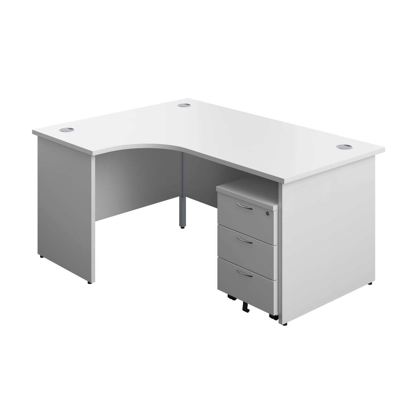 Aztec|Panel|Left Hand|Radial Desk with 3 Drawer 600 Desk High Pedestal|1600x1200|Nova Oak-White