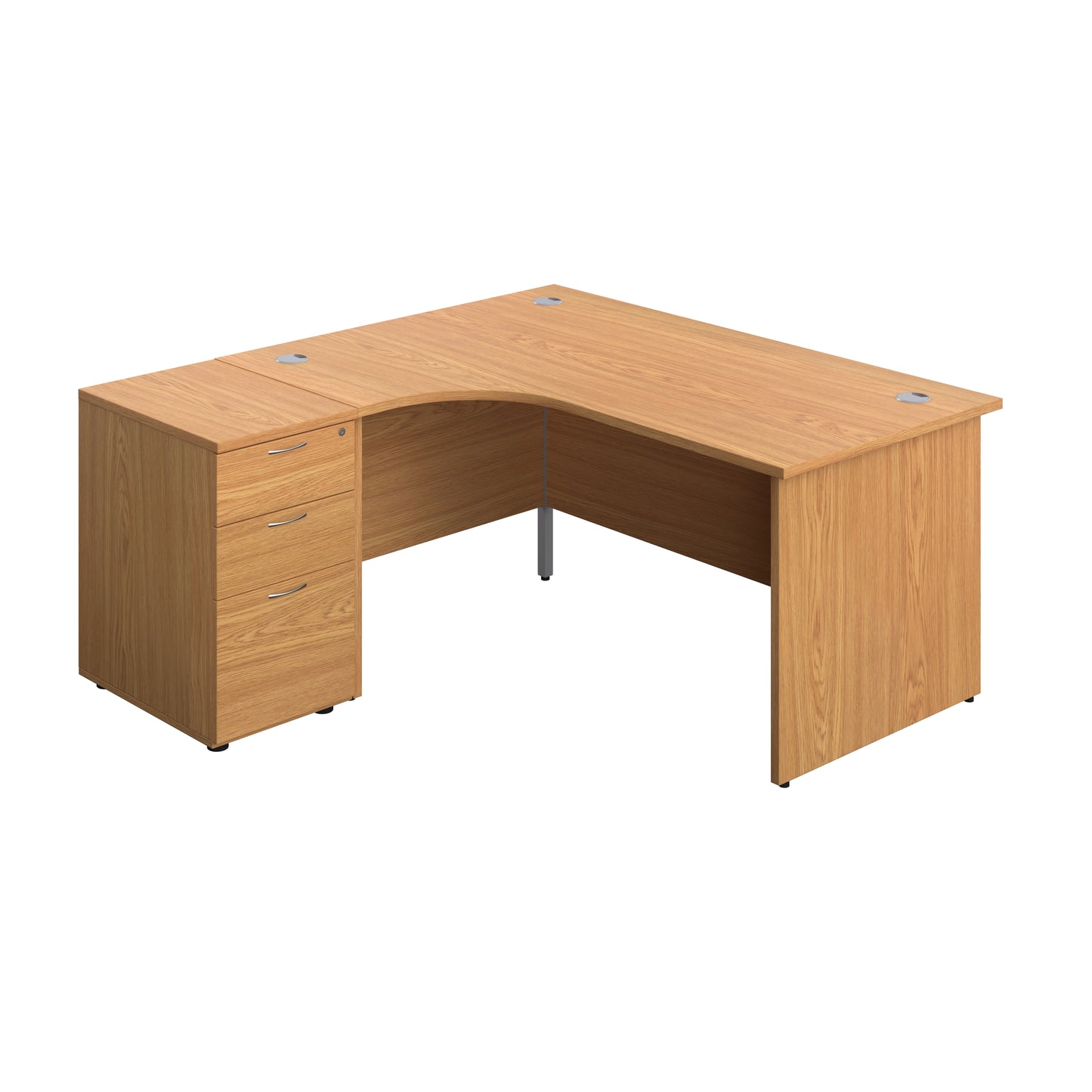 Aztec|Panel|Left Hand|Radial Desk with 3 Drawer White Steel Mobile Pedestal|1600x1200|Beech