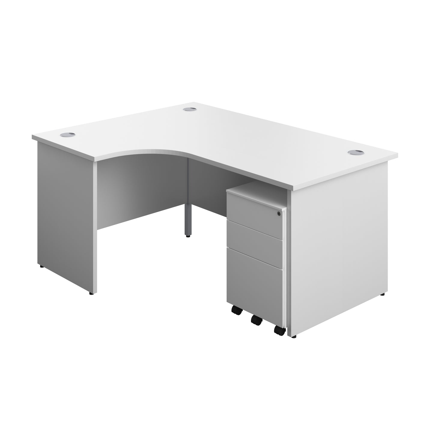Aztec|Panel|Left Hand|Radial Desk with 3 Drawer White Slimline Steel Mobile Pedestal|1600x1200|Beech-White