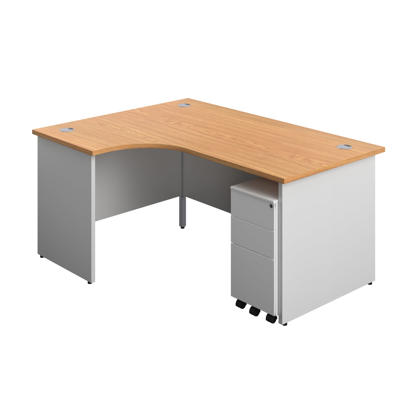 Aztec|Panel|Left Hand|Radial Desk with 3 Drawer Under Desk Pedestal|1600x1200|Beech