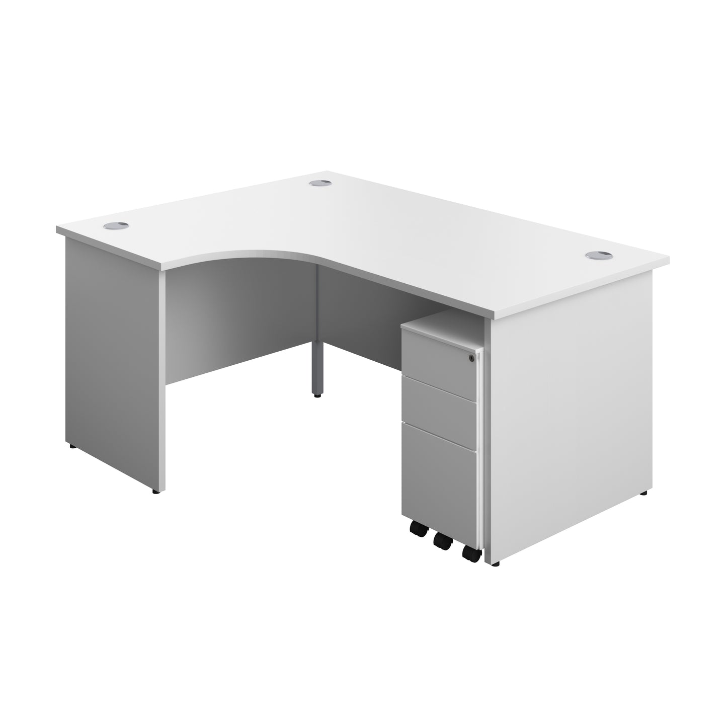 Aztec|Panel|Left Hand|Radial Desk with 3 Drawer Under Desk Pedestal|1600x1200|Beech-White