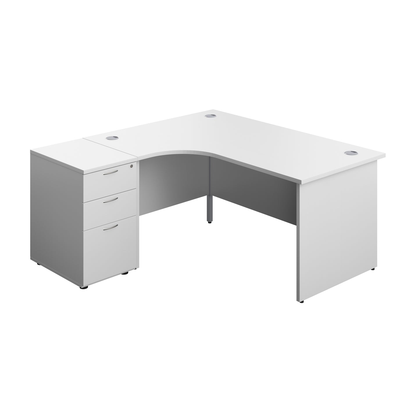 Aztec|Panel|Left Hand|Radial Desk with 3 Drawer 600 Desk High Pedestal|1600x1200|Beech