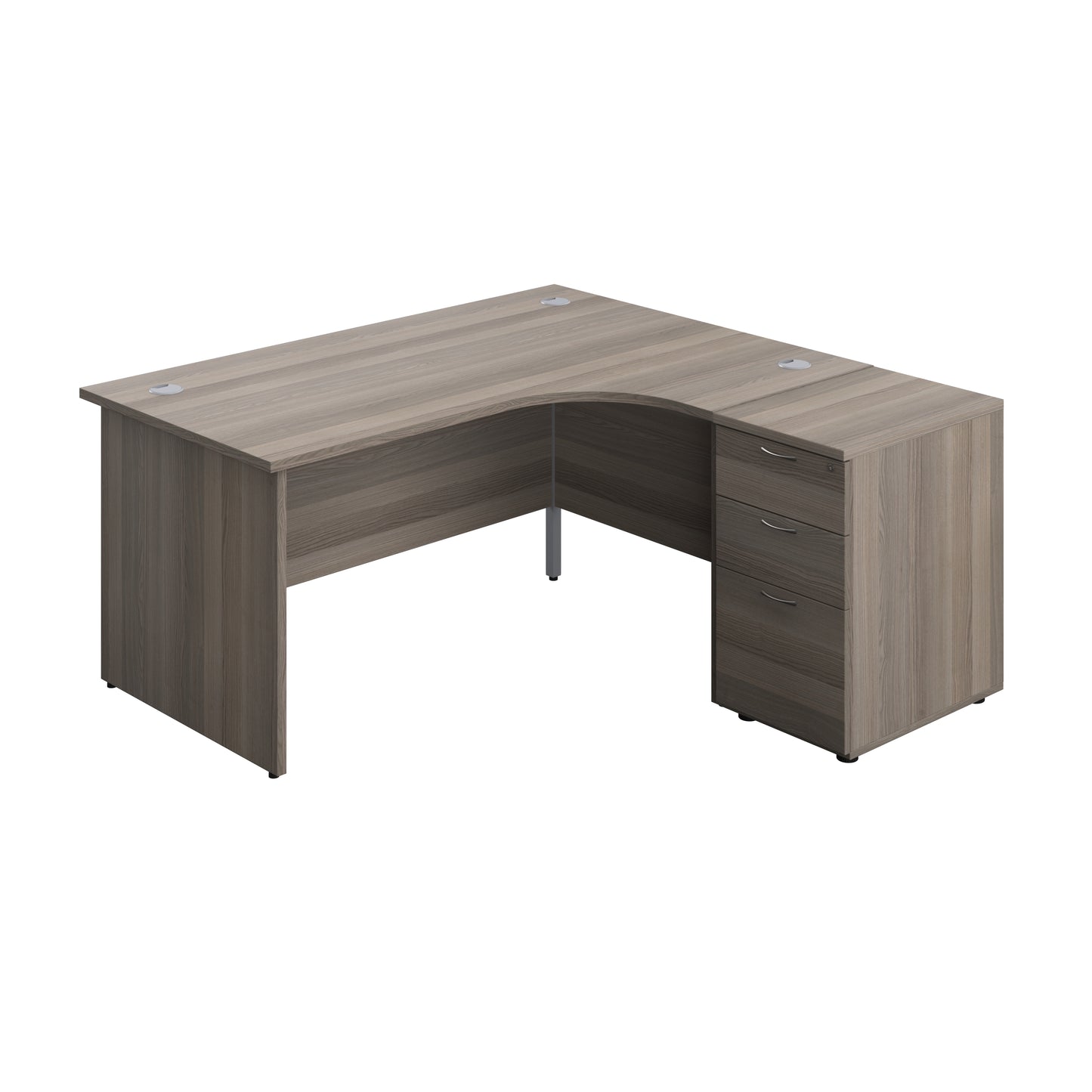 Aztec|Panel|Right Hand|Radial Desk with 3 Drawer High Mobile Pedestal|1600x1200|Beech
