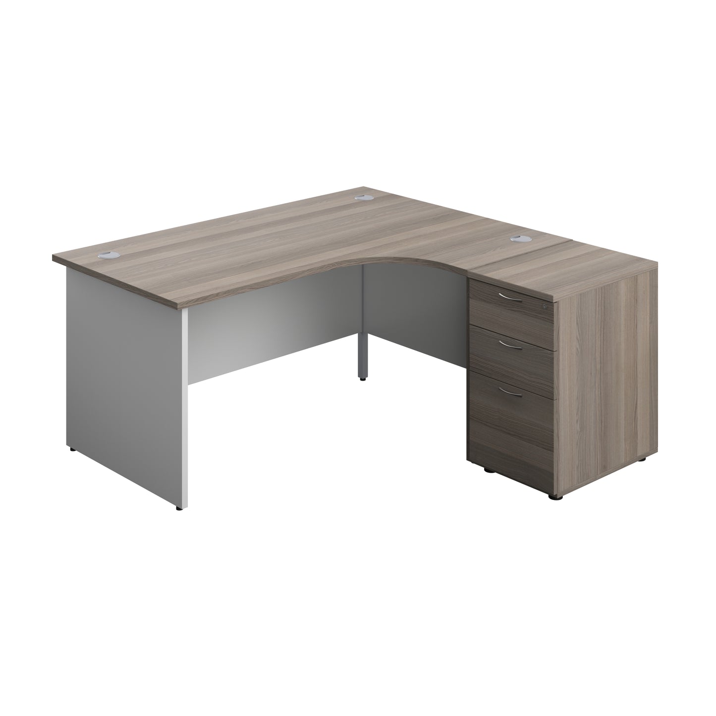 Aztec|Panel|Right Hand|Radial Desk with 3 Drawer High Mobile Pedestal|1600x1200|Beech-White
