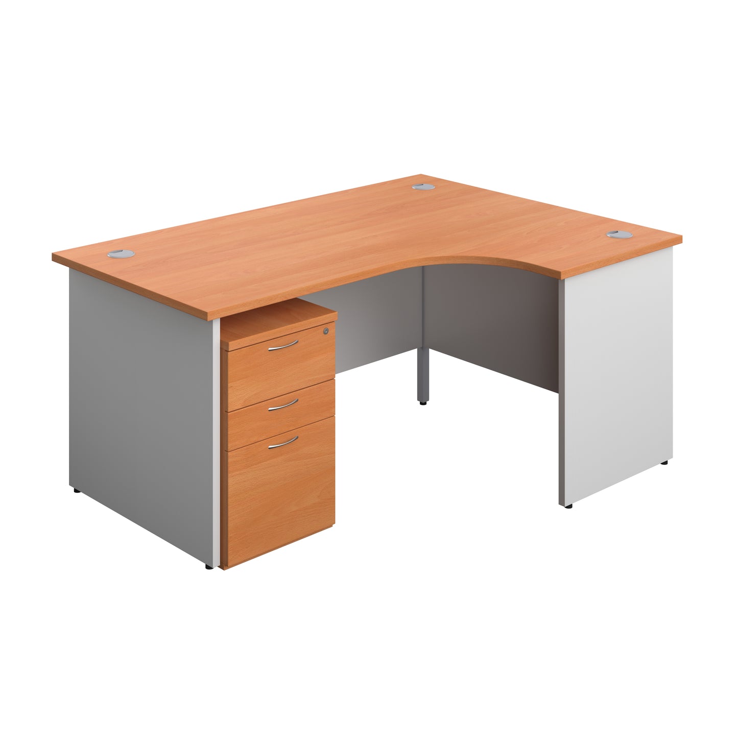 Aztec|Panel|Right Hand|Radial Desk with 3 Drawer High Mobile Pedestal|1600x1200|Grey Oak-White