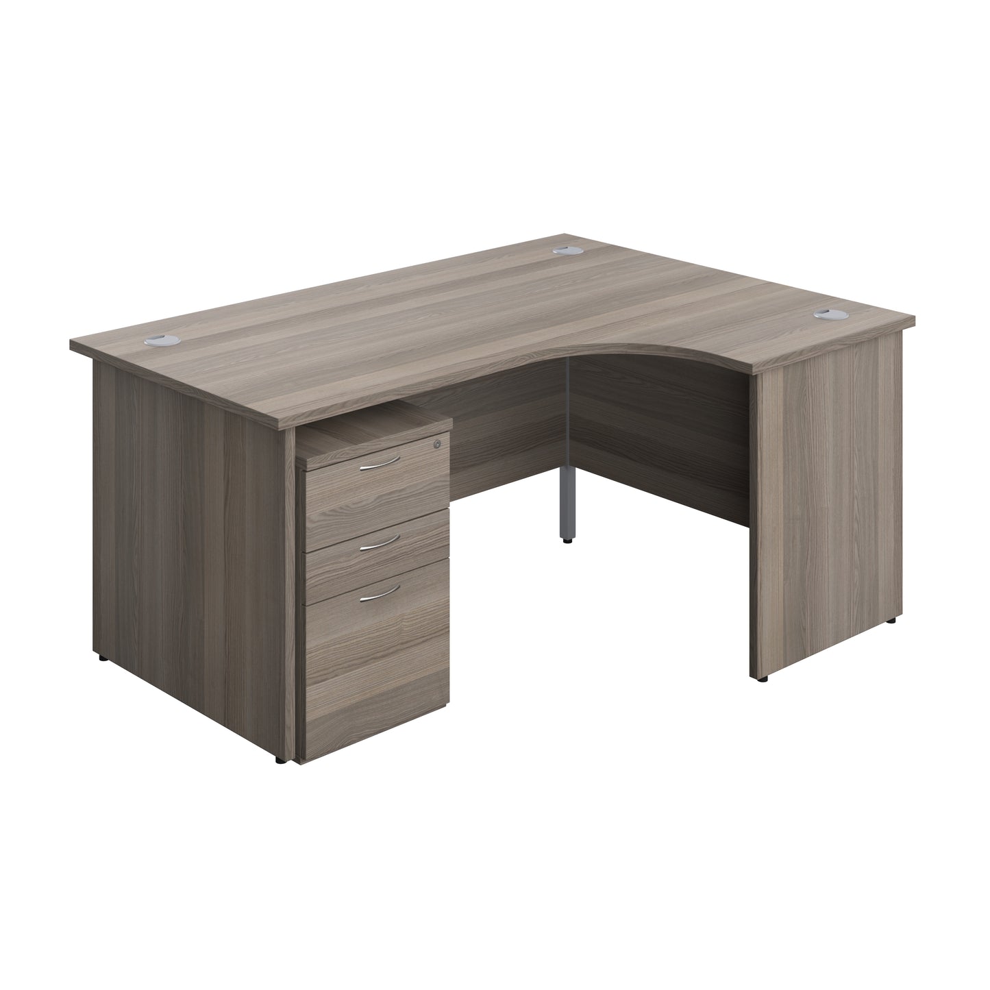 Aztec|Panel|Right Hand|Radial Desk with 3 Drawer High Mobile Pedestal|1600x1200|Nova Oak