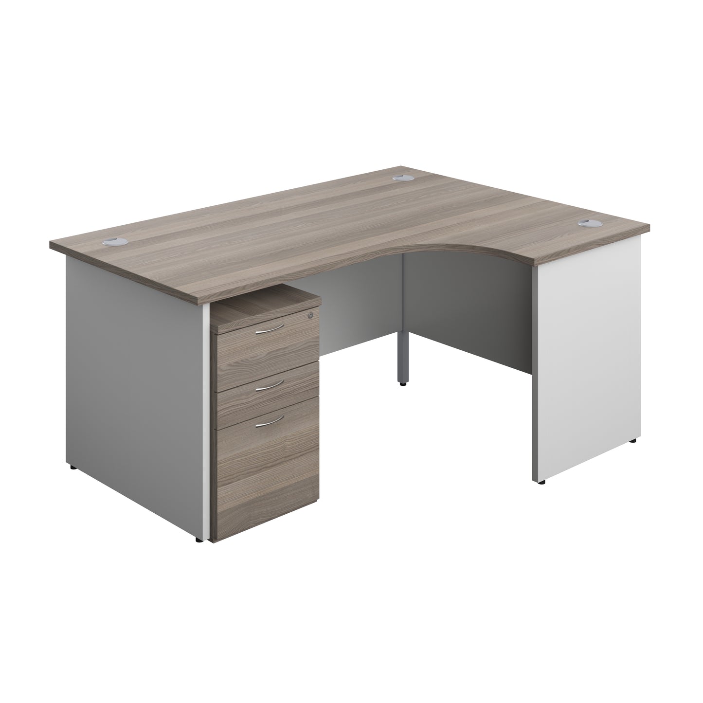 Aztec|Panel|Right Hand|Radial Desk with 3 Drawer High Mobile Pedestal|1600x1200|Nova Oak-White