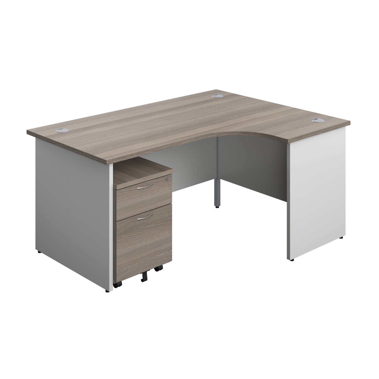 Aztec|Panel|Right Hand|Radial Desk with 2 Drawer Mobile Pedestal|1600x1200|Nova Oak-White