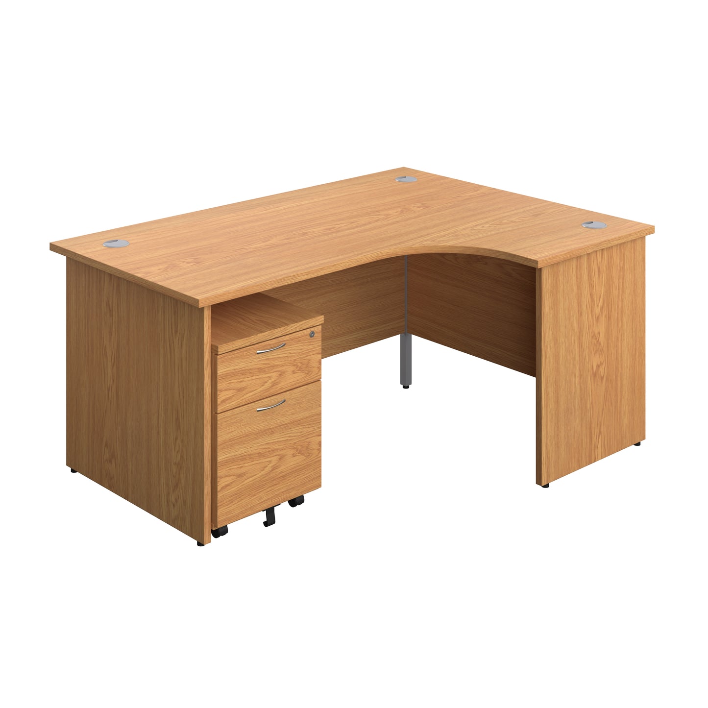 Aztec|Panel|Right Hand|Radial Desk with 2 Drawer Mobile Pedestal|1600x1200|White