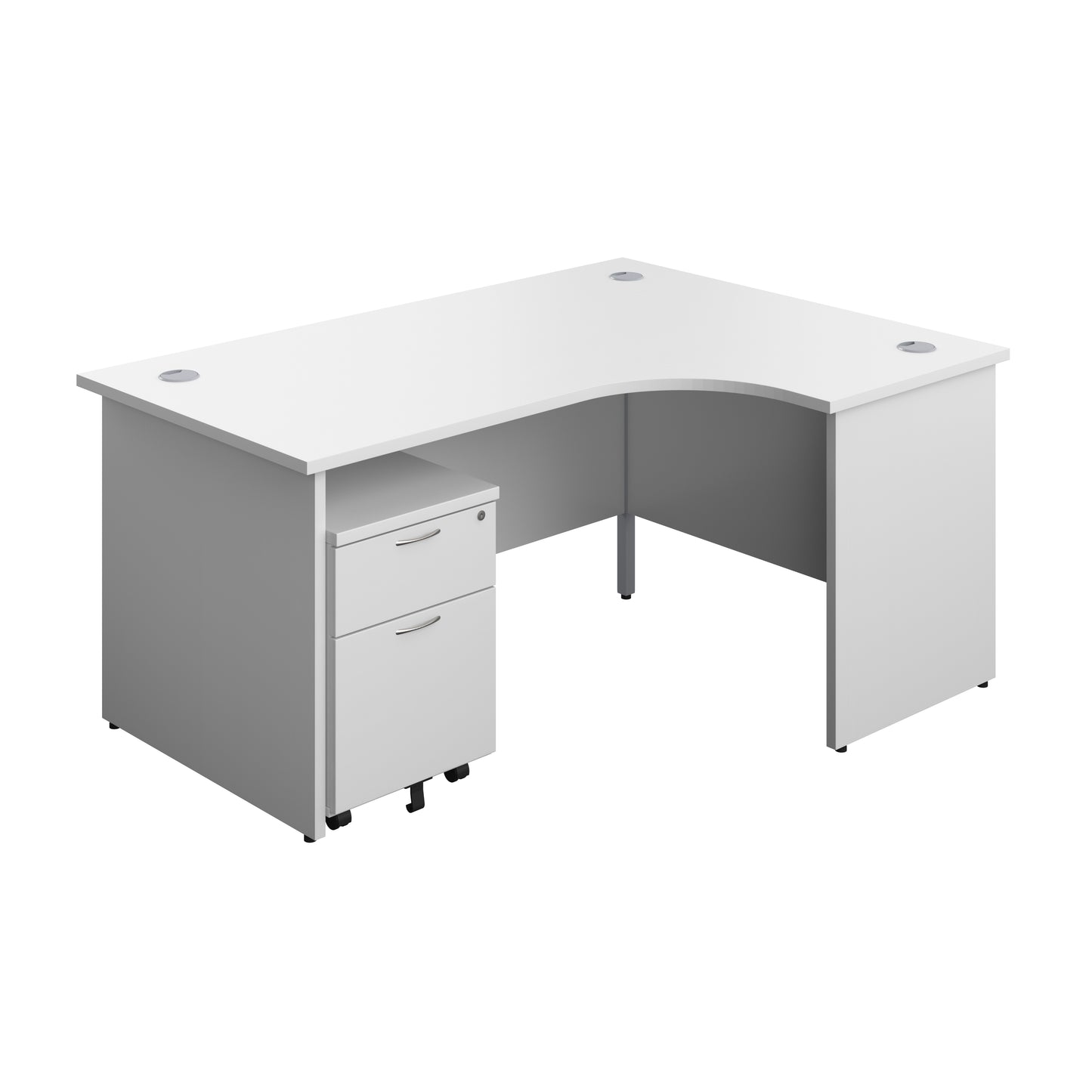 Aztec|Panel|Right Hand|Radial Desk with 3 Drawer Mobile Pedestal|1600x1200|Beech-White
