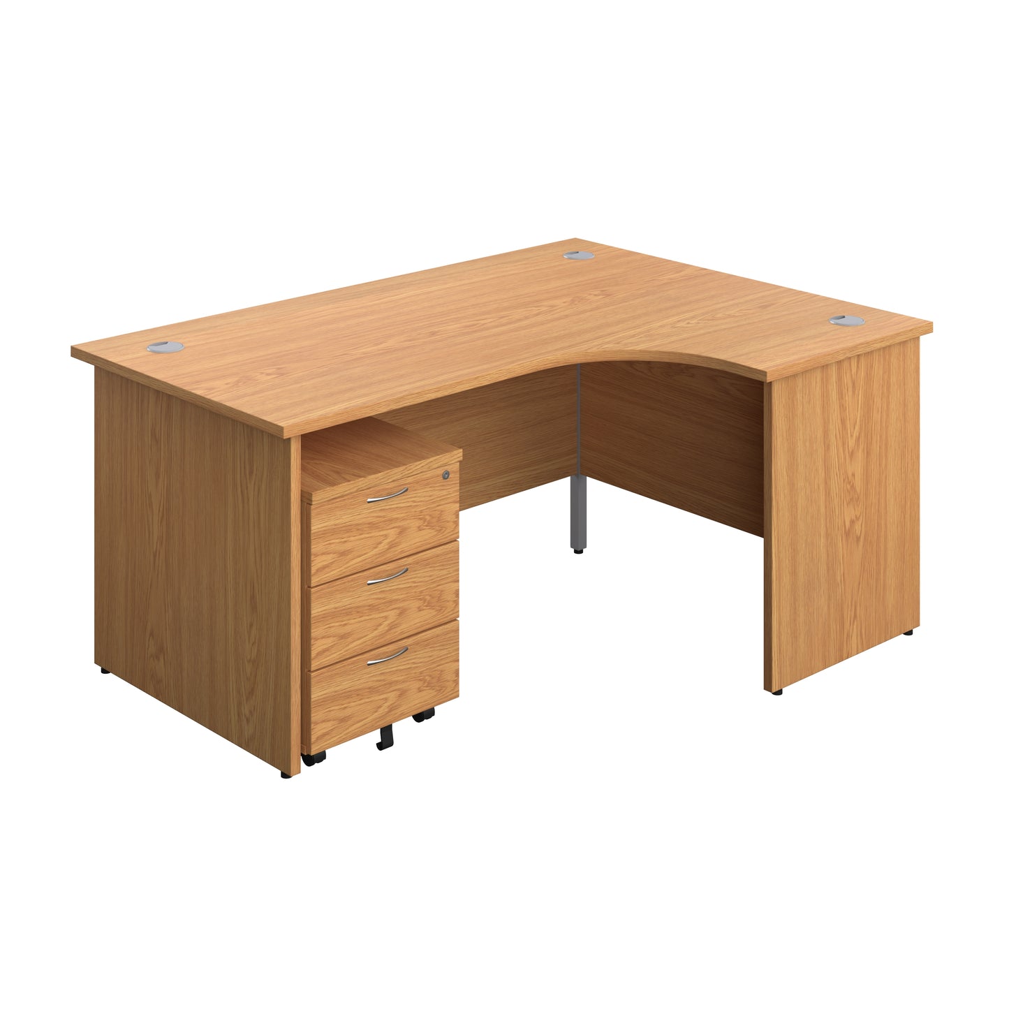 Aztec|Panel|Right Hand|Radial Desk with 3 Drawer Mobile Pedestal|1600x1200|White