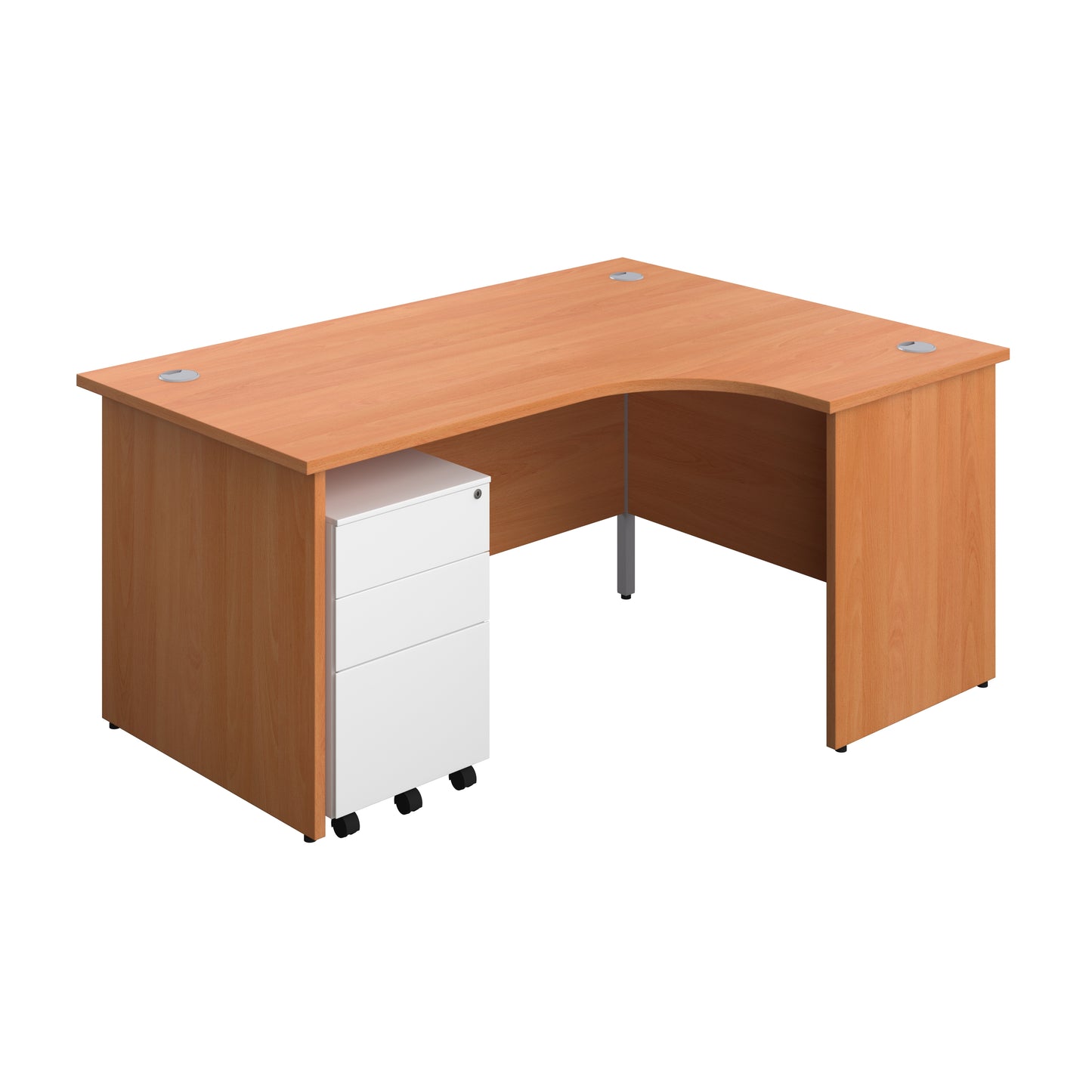 Aztec|Panel|Right Hand|Radial Desk with 3 Drawer Steel Mobile Pedestal|1600x1200|Grey Oak-White