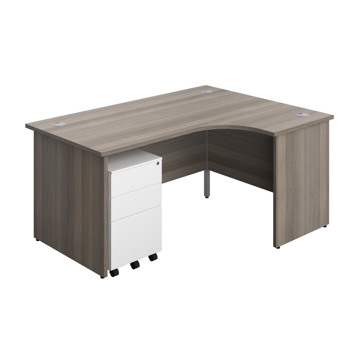 Aztec|Panel|Right Hand|Radial Desk with 3 Drawer Steel Mobile Pedestal|1600x1200|Nova Oak-White