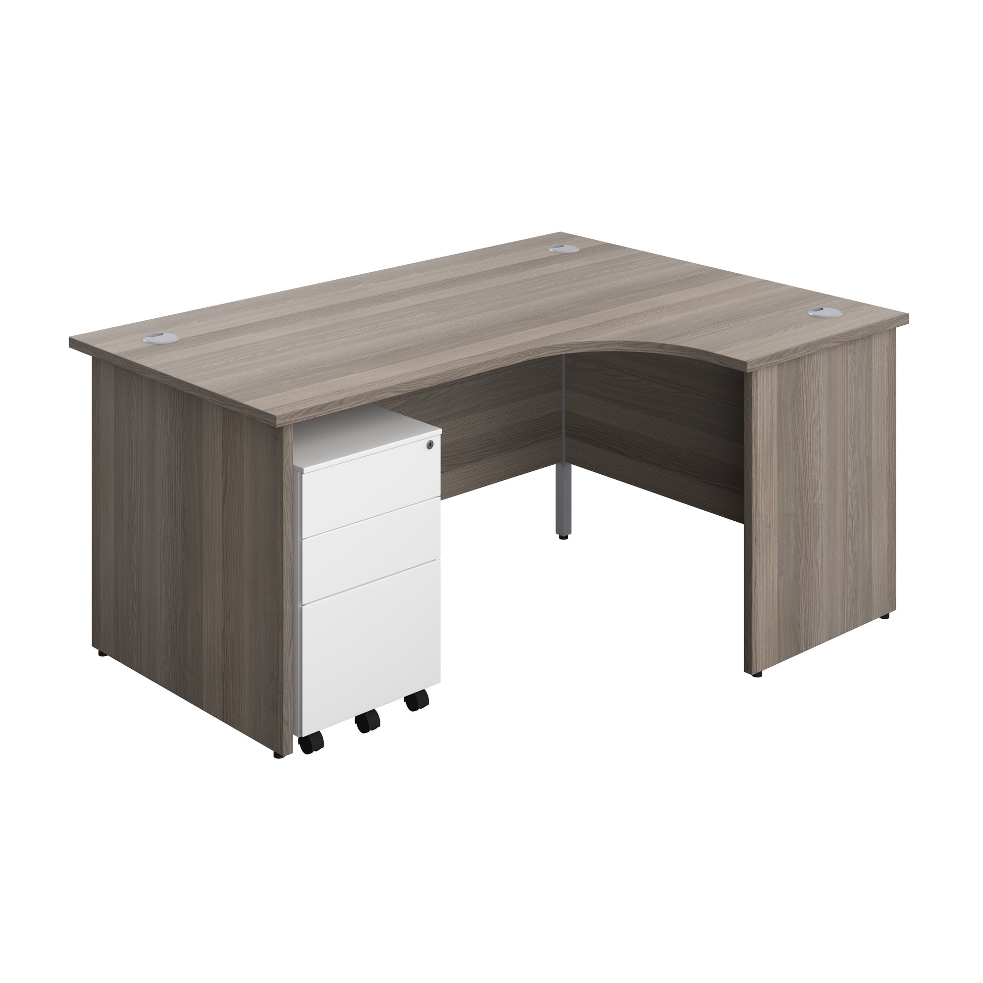 Aztec|Panel|Right Hand|Radial Desk with 3 Drawer Steel Mobile Pedestal|1600x1200|Nova Oak-White
