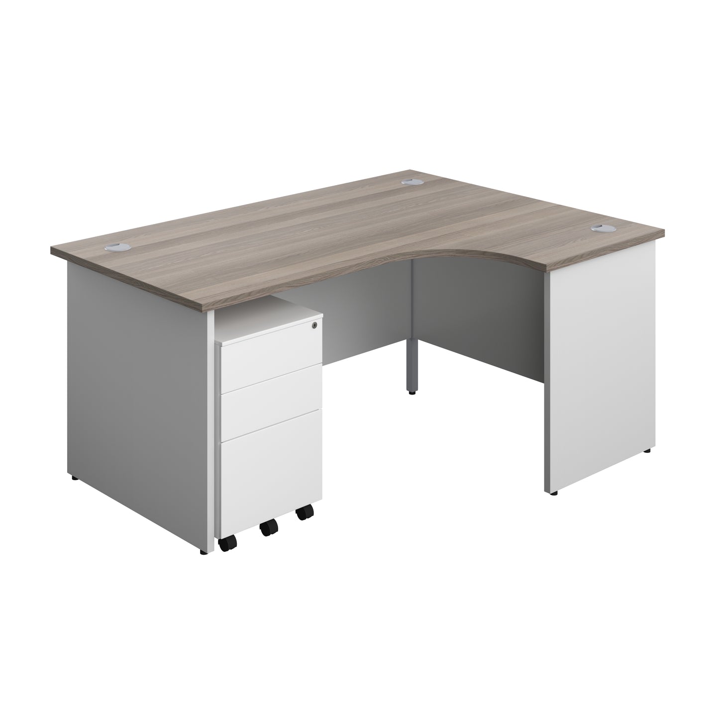 Aztec|Panel|Right Hand|Radial Desk with 3 Drawer White Steel Mobile Pedestal|1600x1200|White
